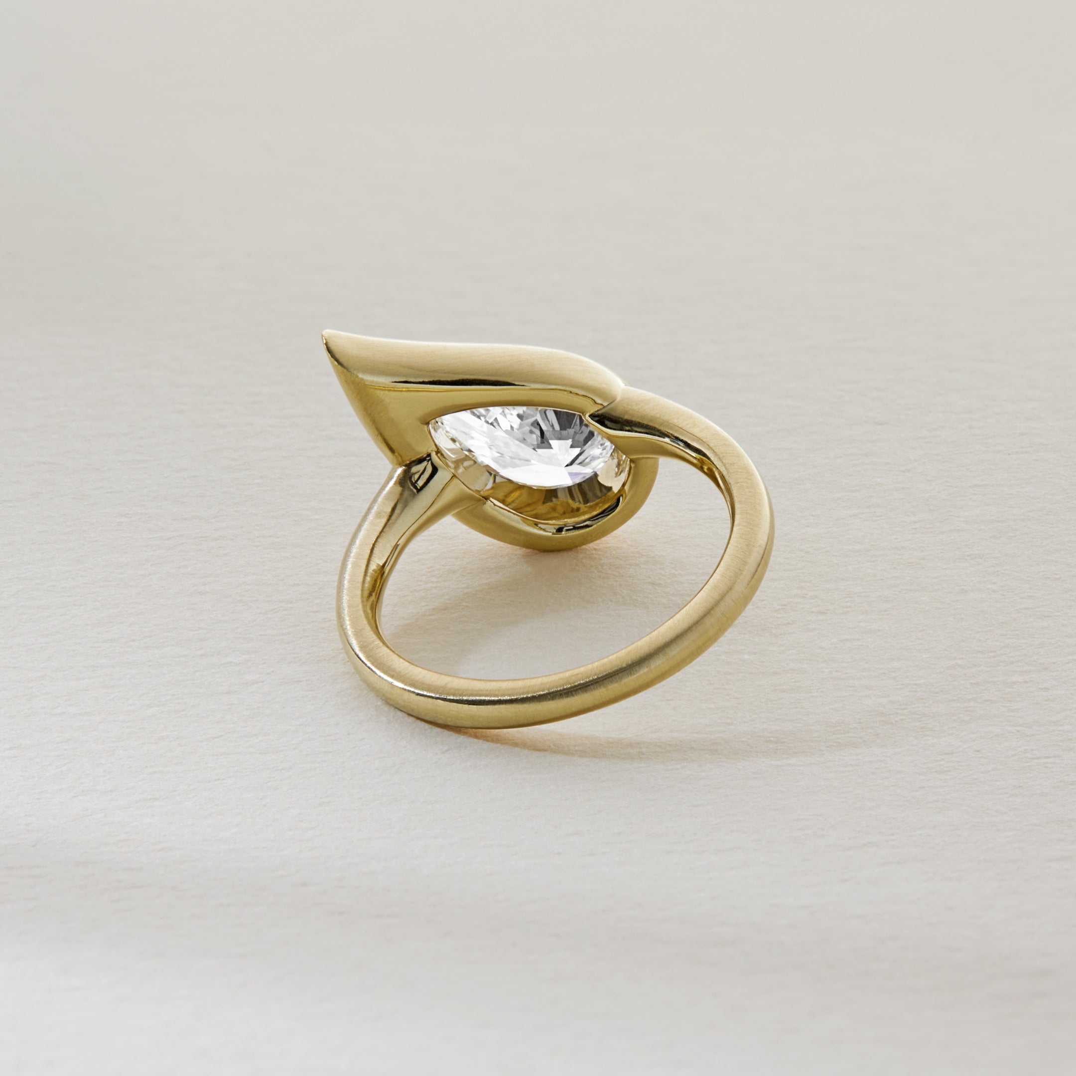 Mika Pinky Ring in Yellow Gold with Pear Diamond