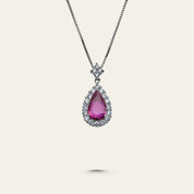 Platinum Pear Shape Pink Sapphire Halo Pendant