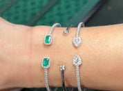 Emerald and Diamond Flexible Open Bangle