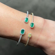 Yellow Diamond and Emerald Flexible Open Bangle