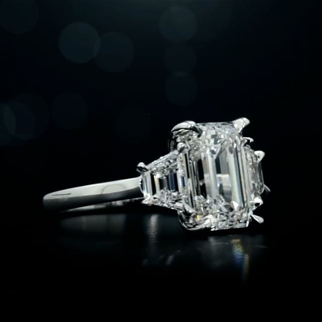 6.88 Carat Emerald Lab Grown Diamond Three-Stone Ring
