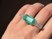 10 Carat Colombian Emerald & Cadillac Diamond Double Ring