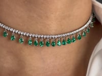Diamond and Dangling Emerald Choker Necklace