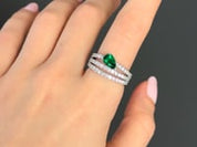Diamond Ring With Pear-Shaped Emerald Accent
