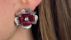 Ruby and Diamond Flower Earrings