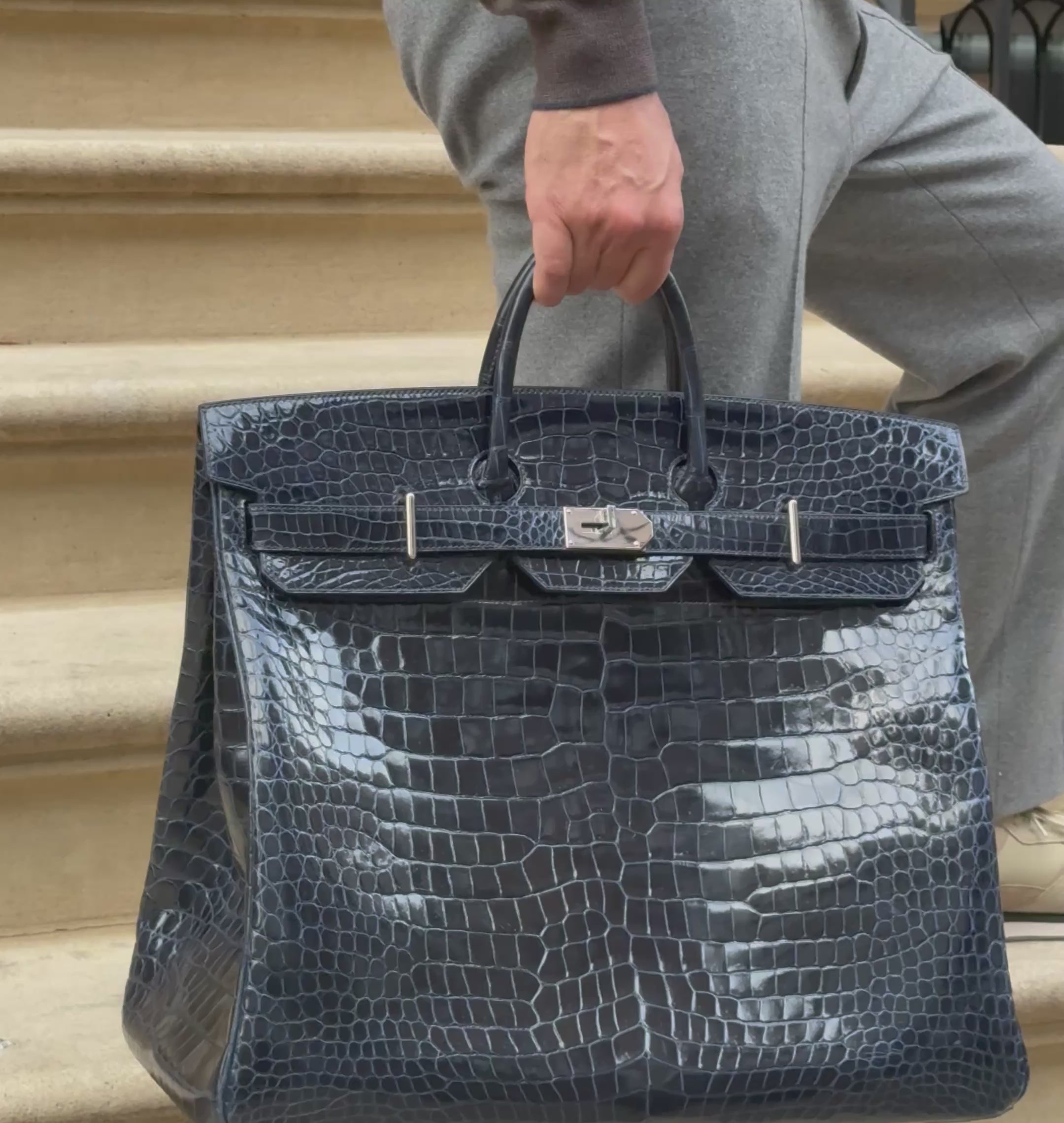 Hermès Bleu Marine Birkin HAC 50 Porosus Crocodile Palladium Hardware