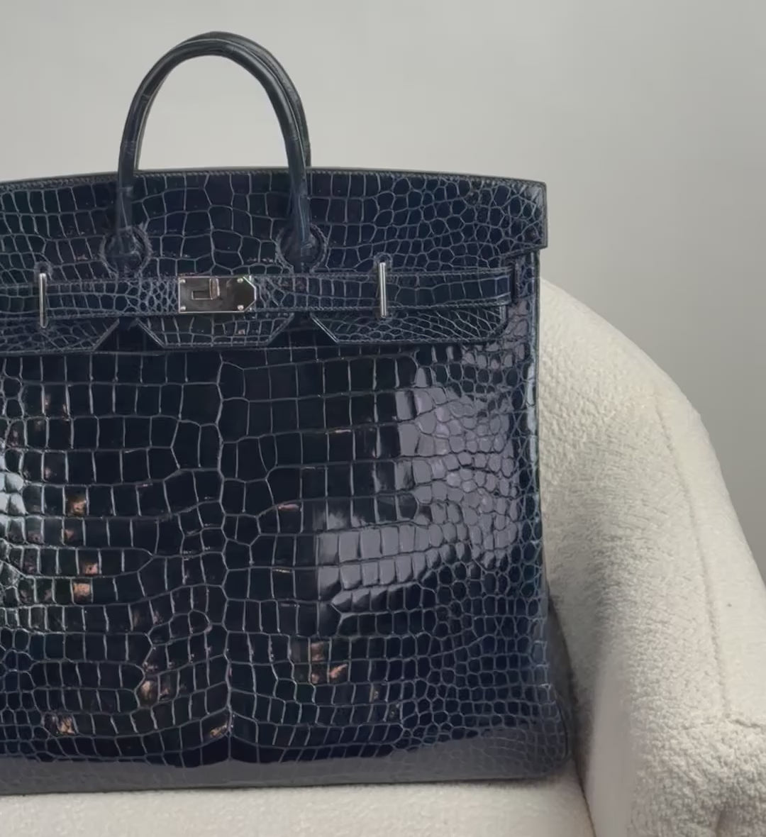 Hermès Bleu Marine Birkin HAC 50 Porosus Crocodile Palladium Hardware
