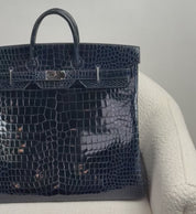 Hermès Bleu Marine Birkin HAC 50 Porosus Crocodile Palladium Hardware