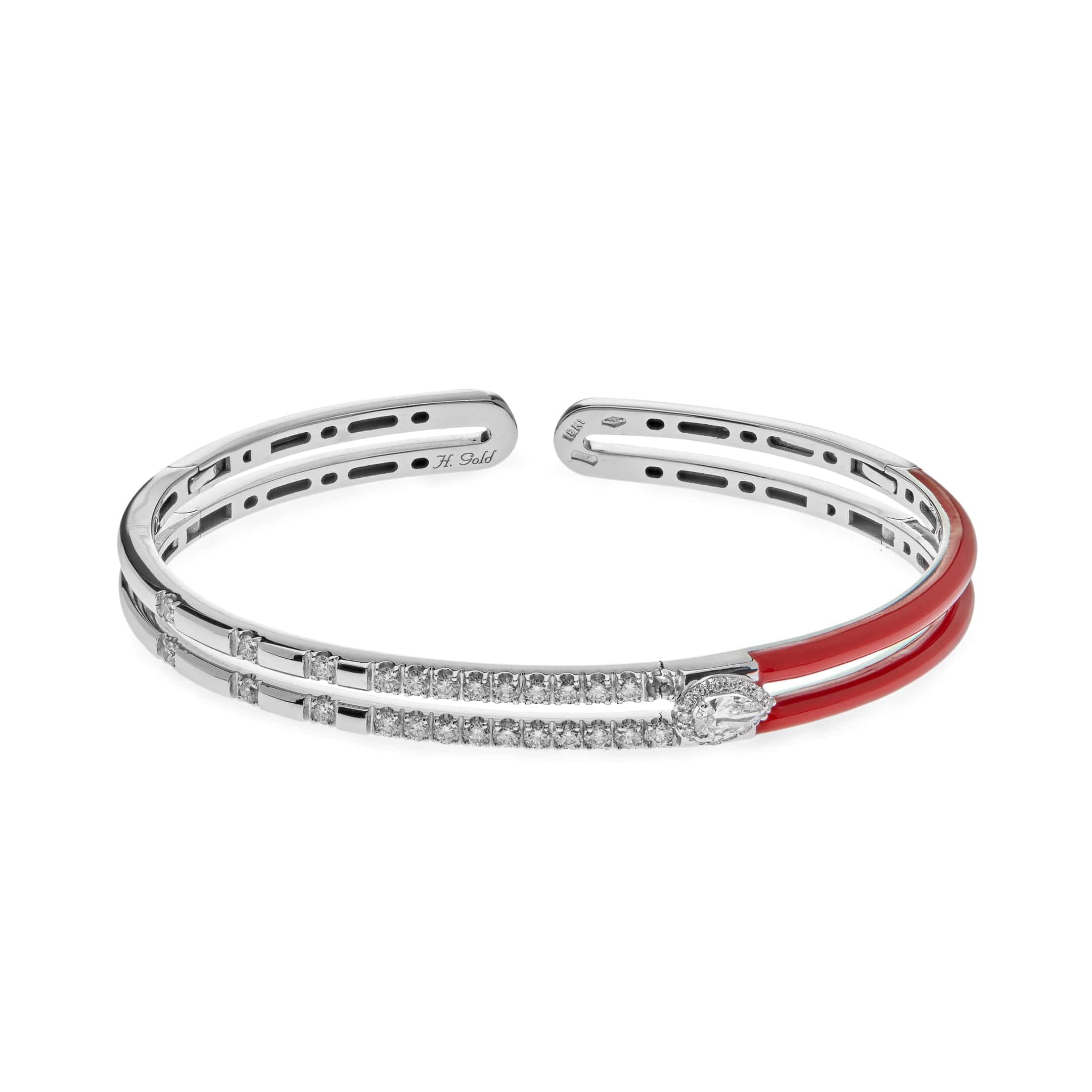 Red Enamel White Gold Diamond Double Bangle Wrist Aficionado