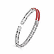 White Gold and Red Enamel Diamond Double Bangle