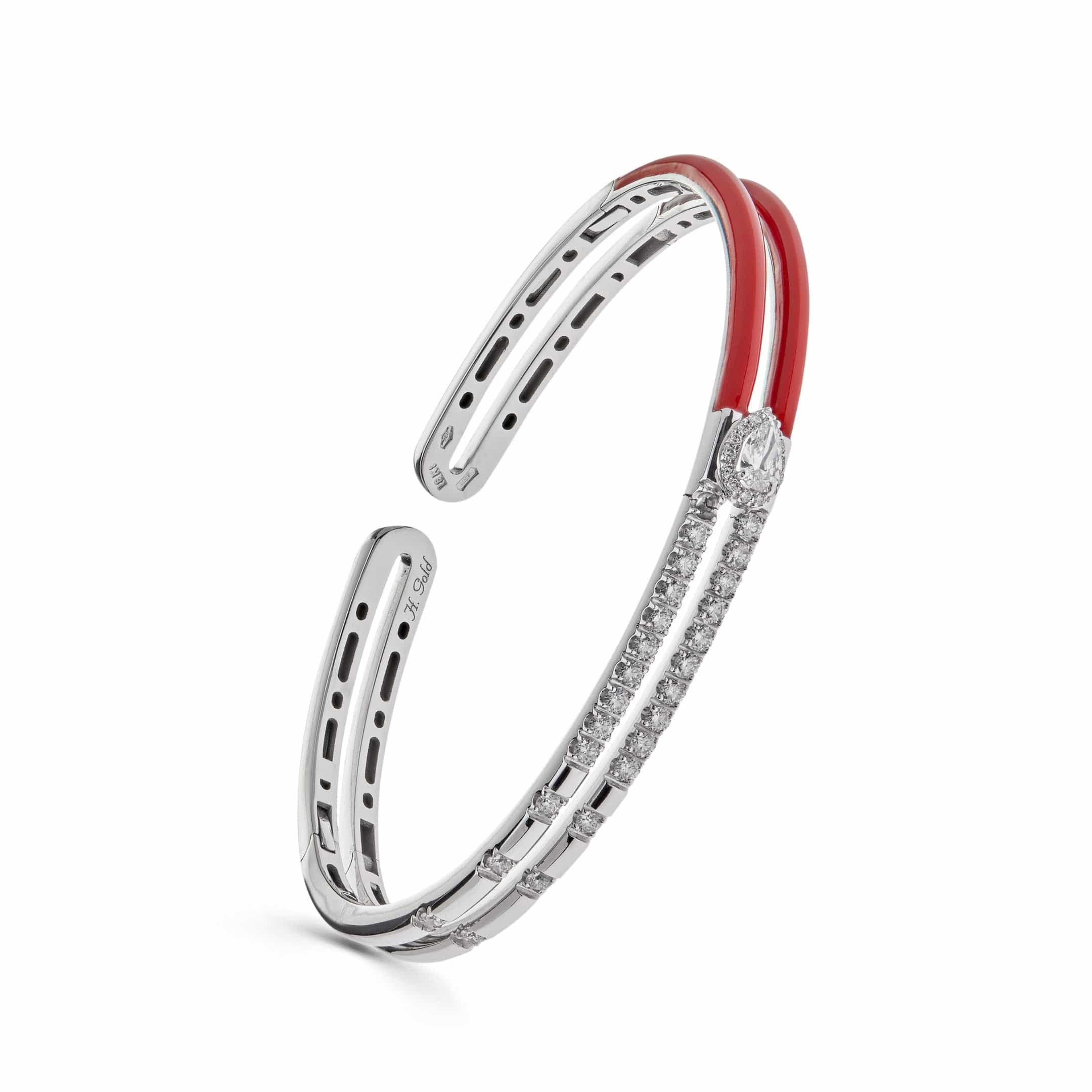 Red Enamel White Gold Diamond Double Bangle Wrist Aficionado