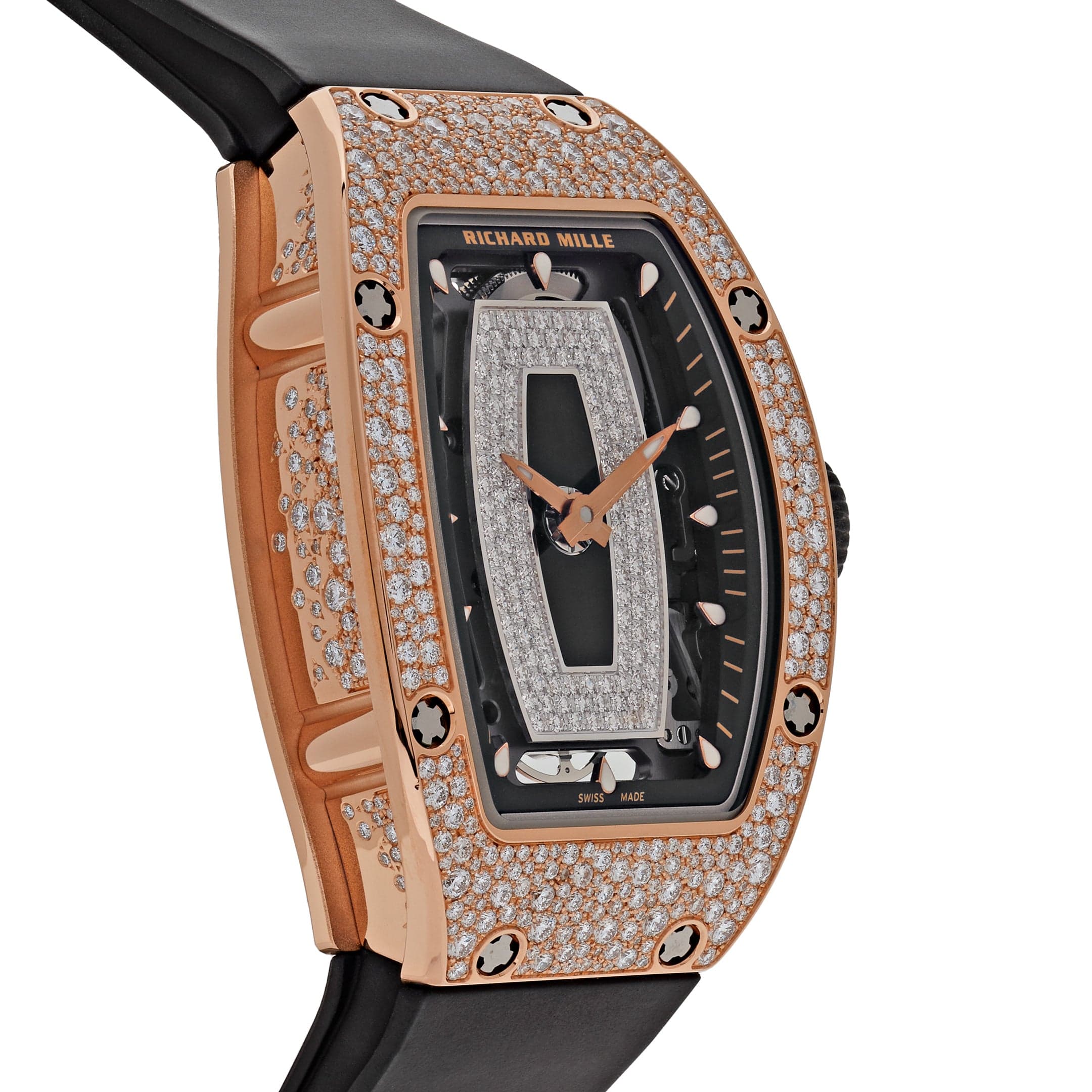 Luxury Watch Richard Mille Ladies' Rose Gold Onyx Snow Diamond Set RM07-01 Wrist Aficionado