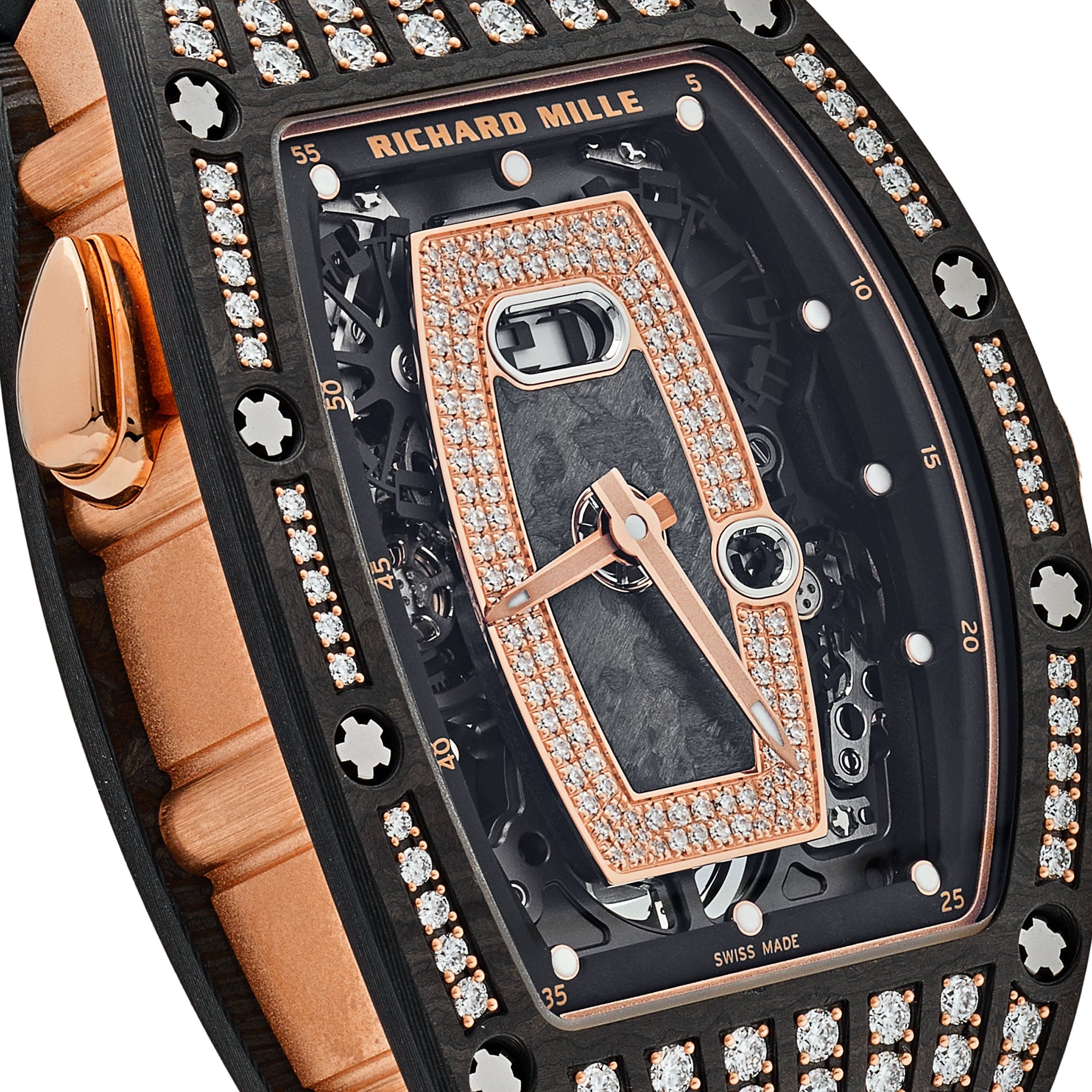 Richard Mille RM 037 'Ladies' Rose Gold Carbon TPT Diamond Set Skeleton Dial