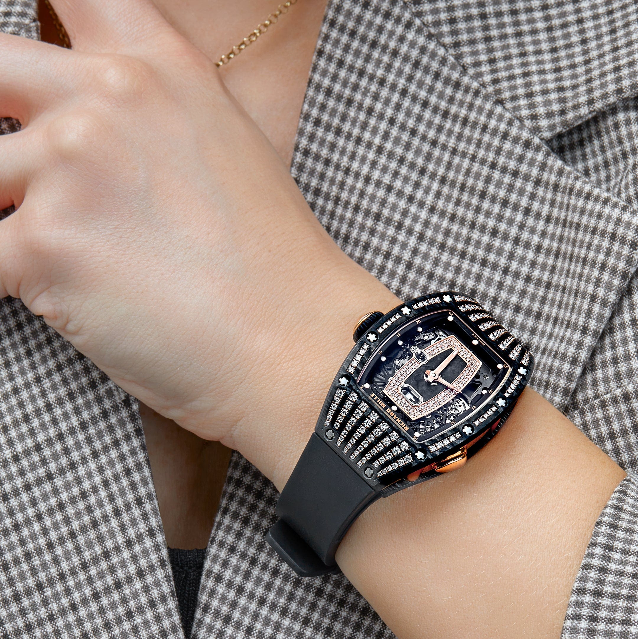 Richard Mille RM 037 'Ladies' Rose Gold Carbon TPT Diamond Set Skeleton Dial