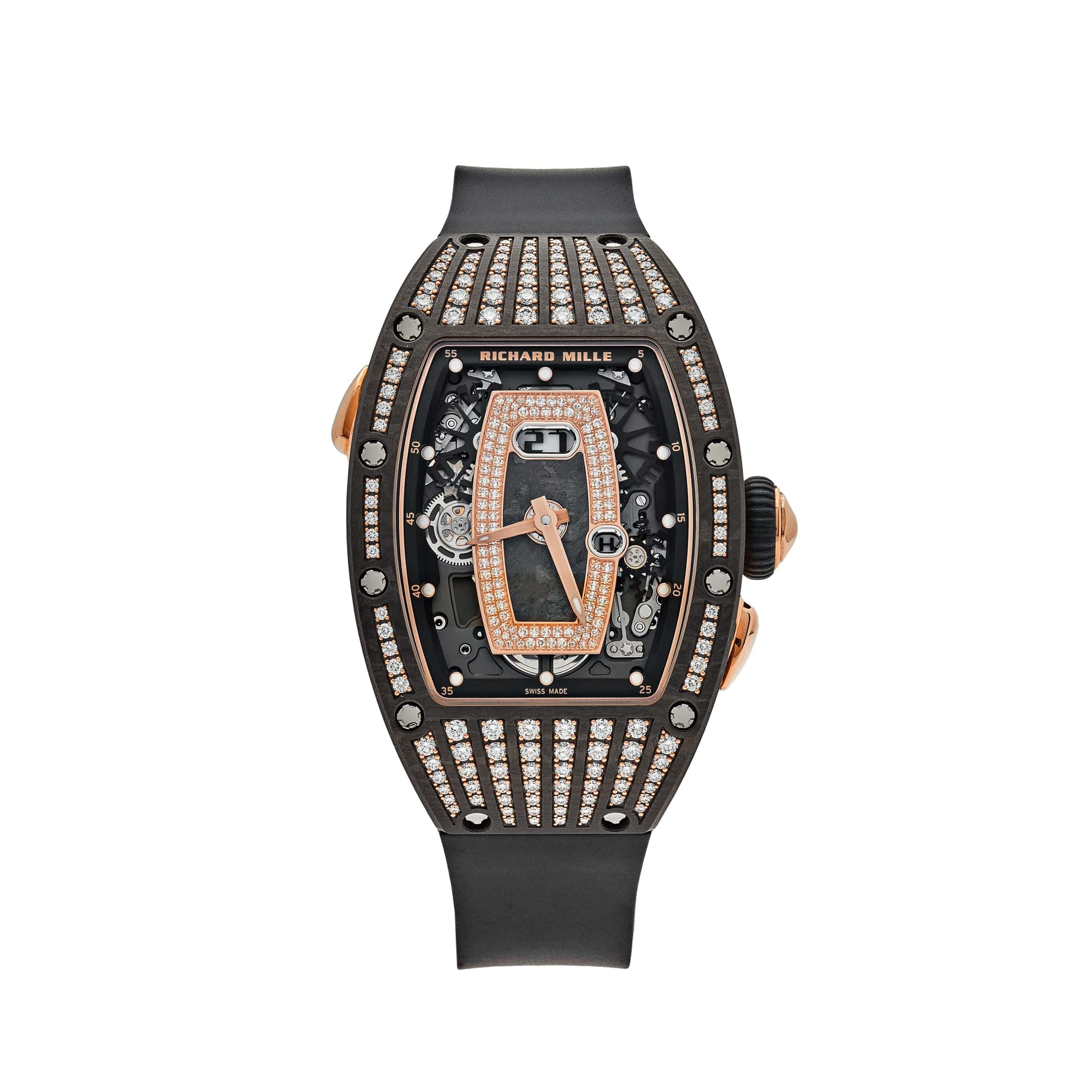 Richard Mille RM 037 'Ladies' Rose Gold Carbon TPT Diamond Set Skeleton Dial