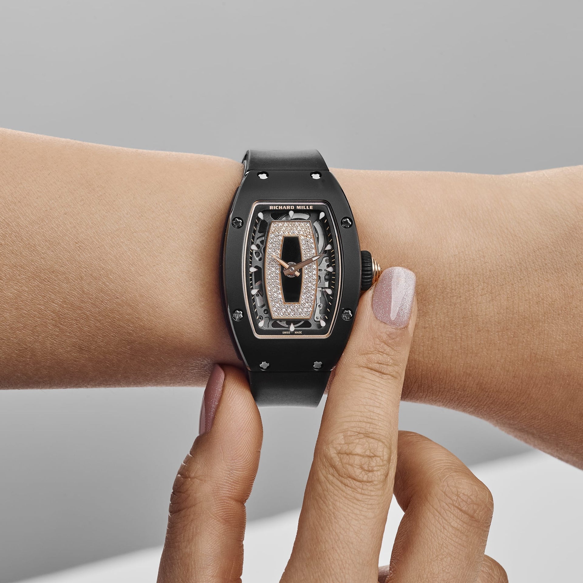 Richard Mille RM 07-01 'Ladies' Black Ceramic Rose Gold Diamond-Set Skeleton Dial