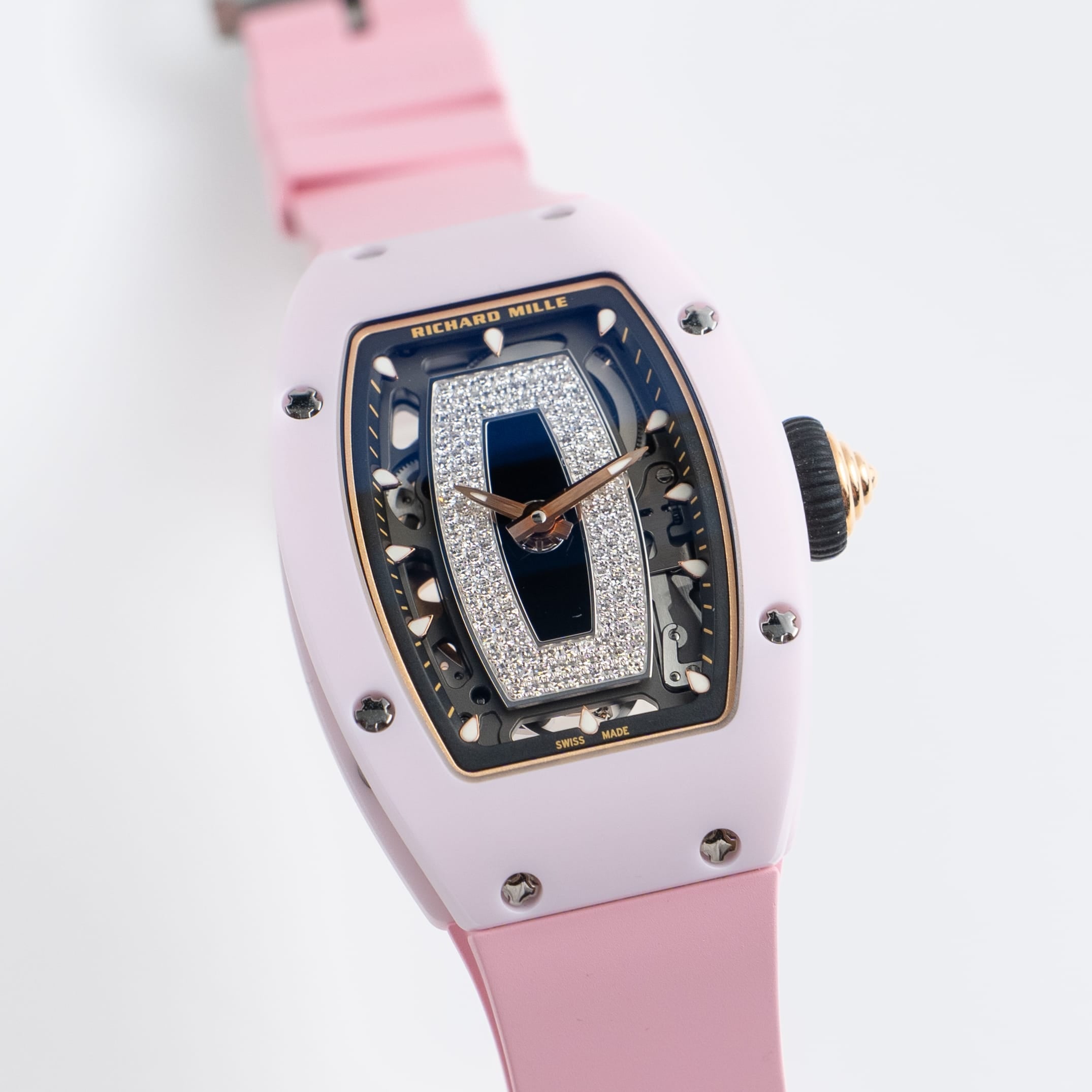 Richard Mille RM 07-01 'Ladies' Pink Ceramic White Gold Rose Gold Diamond-Set Skeleton Dial
