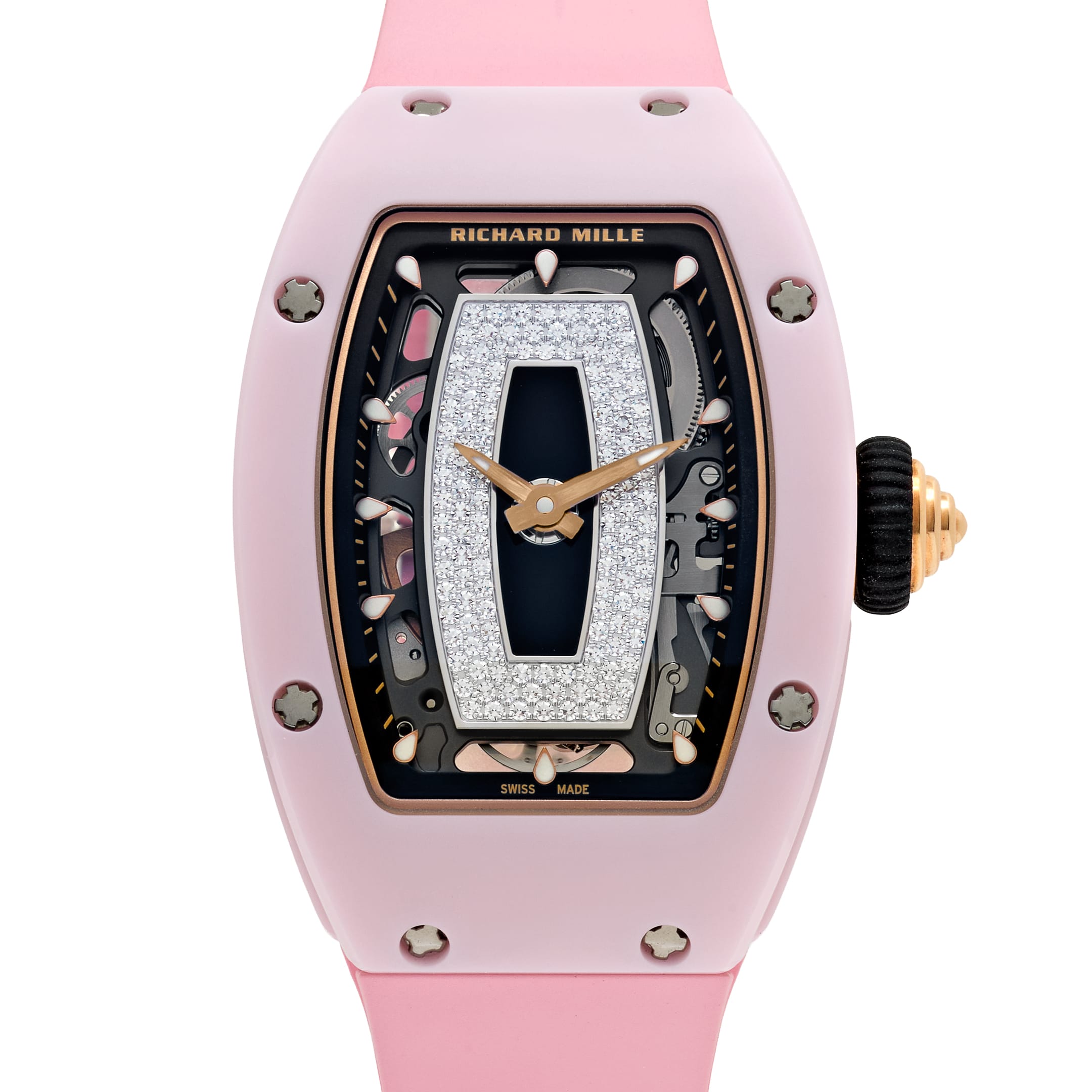 Richard Mille RM 07-01 'Ladies' Pink Ceramic White Gold Rose Gold Diamond-Set Skeleton Dial