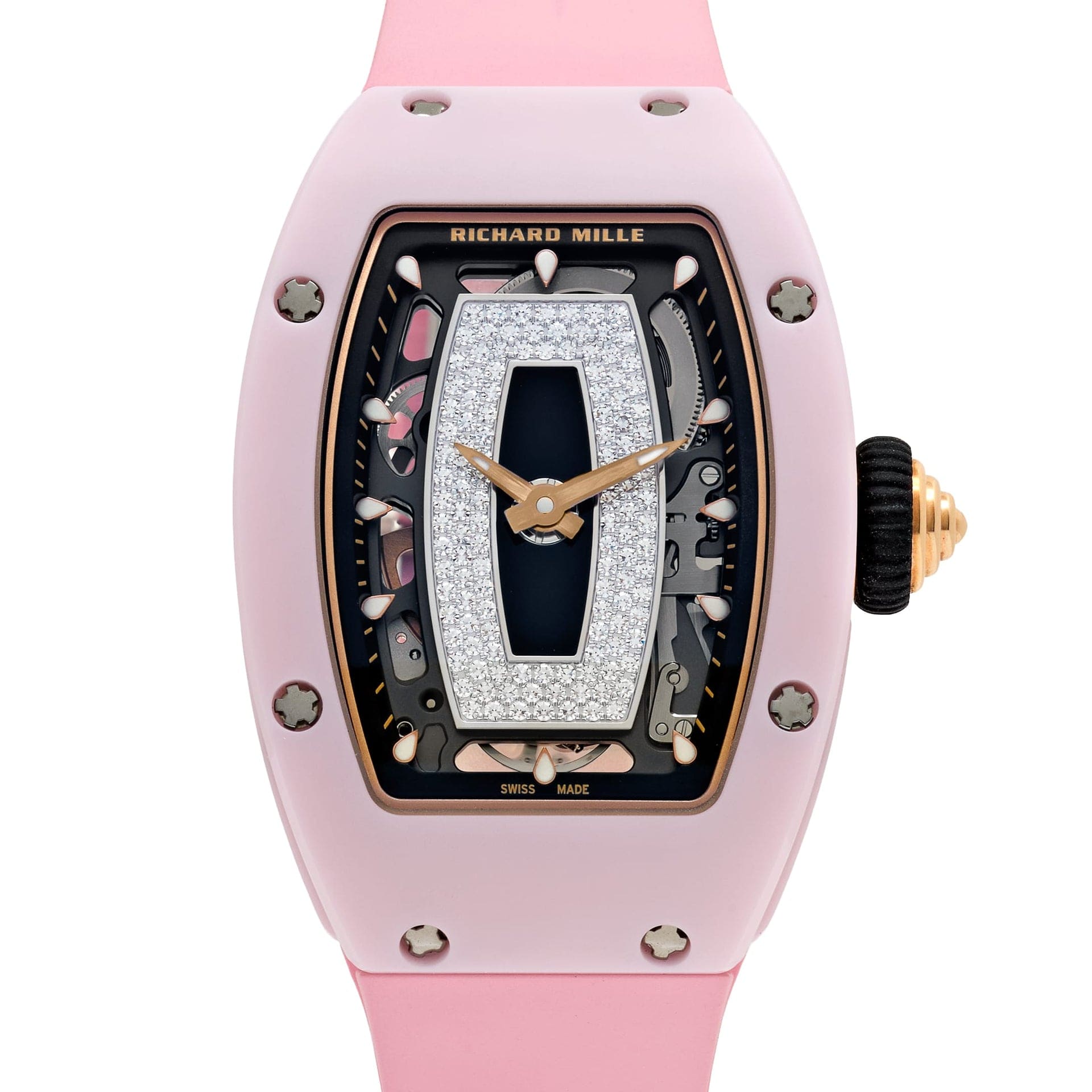Richard Mille RM 07-01 'Ladies' Pink Ceramic White Gold Rose Gold Diamond-Set Skeleton Dial