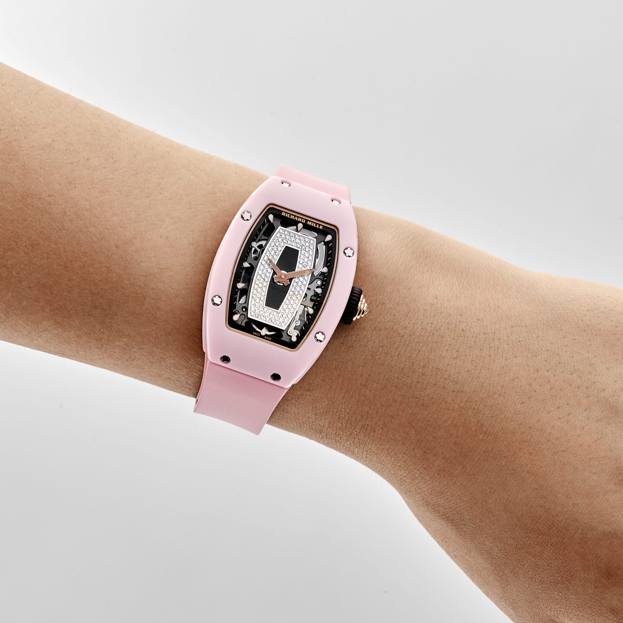 Richard Mille RM 07-01 'Ladies' Pink Ceramic White Gold Rose Gold Diamond-Set Skeleton Dial