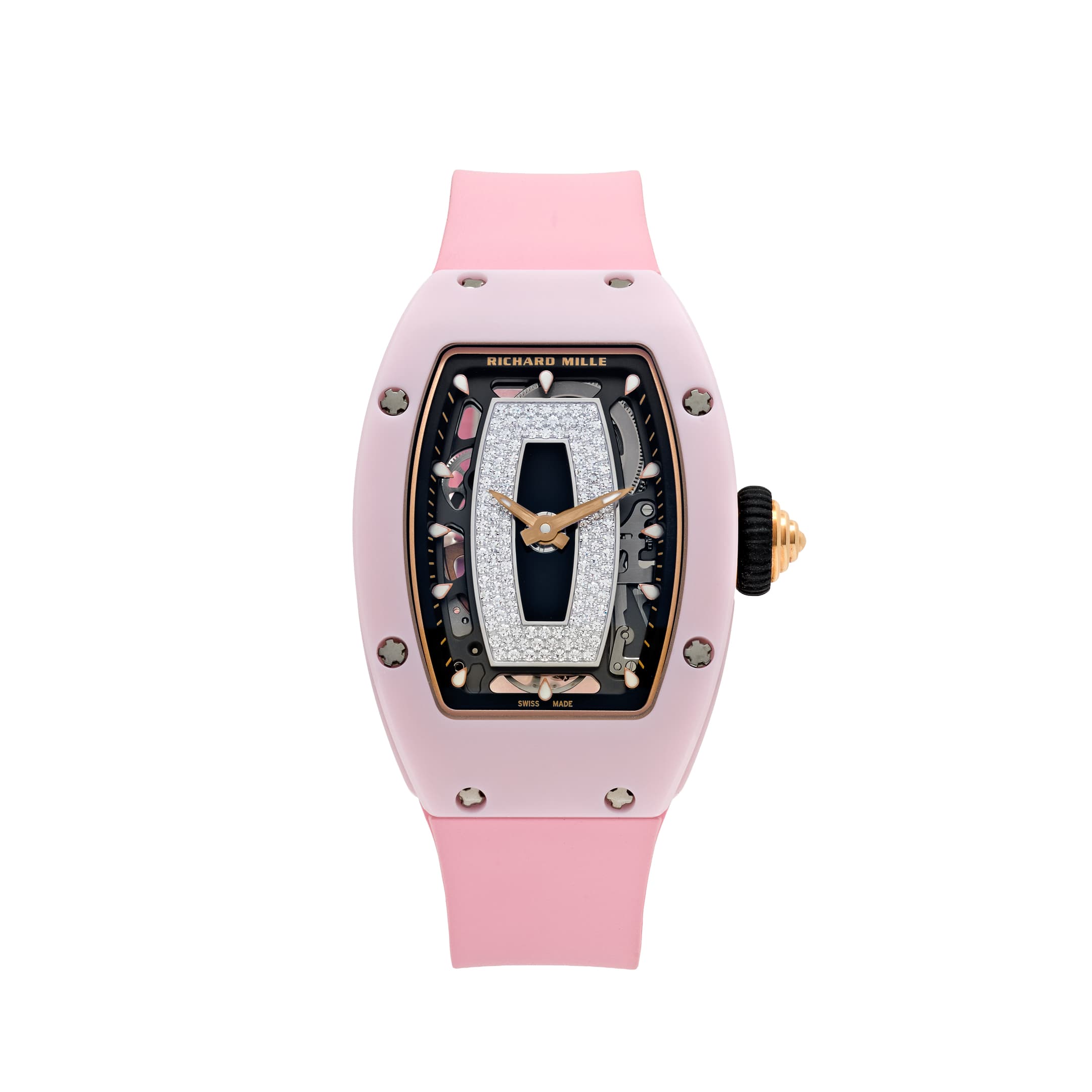 Richard Mille RM 07-01 'Ladies' Pink Ceramic White Gold Rose Gold Diamond-Set Skeleton Dial