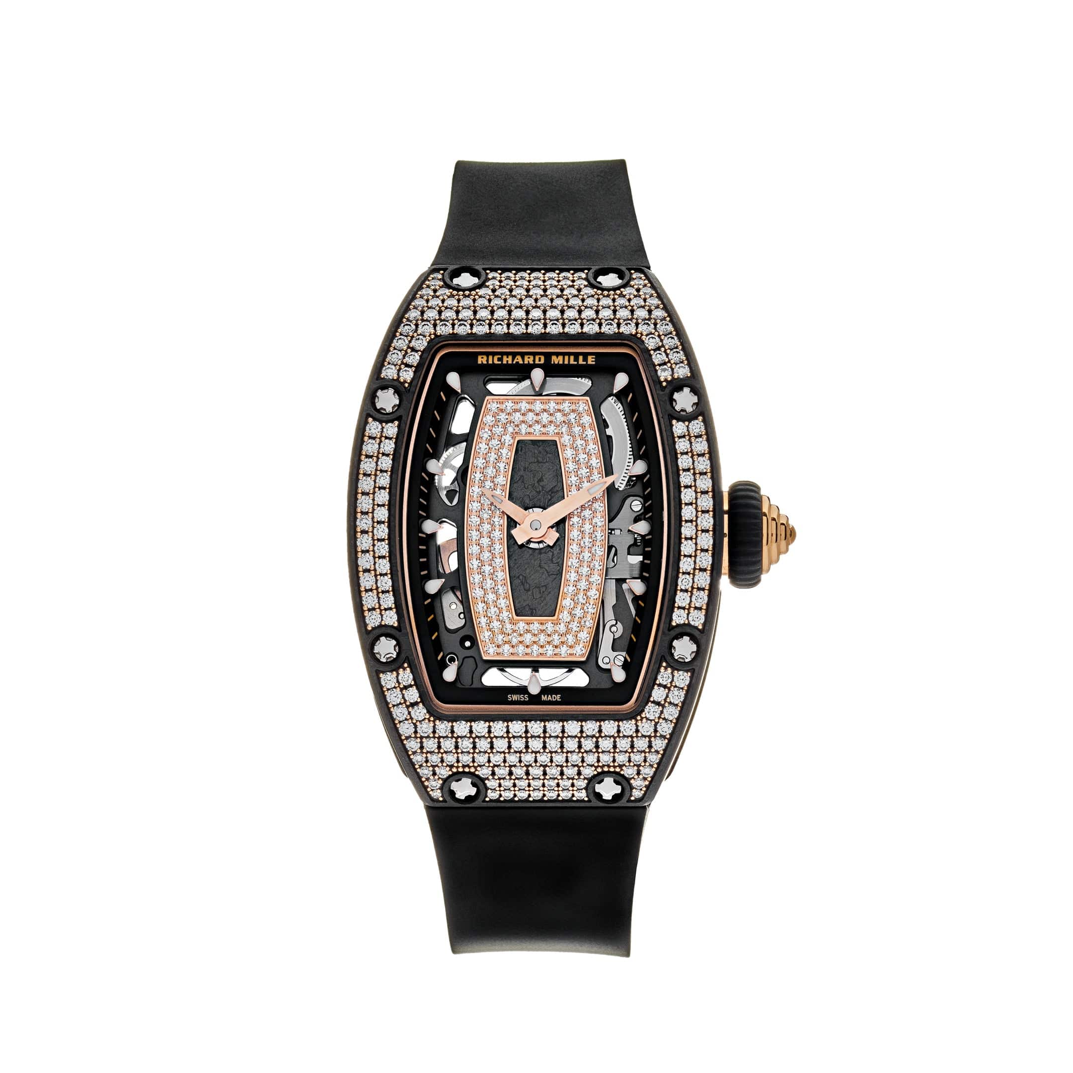 Luxury Watch Richard Mille Rose Gold Carbon TPT Diamond Set RM07-01 Wrist Aficionado