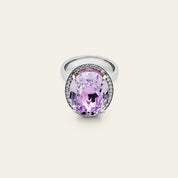 Solitaire Kunzite Diamond Halo Ring