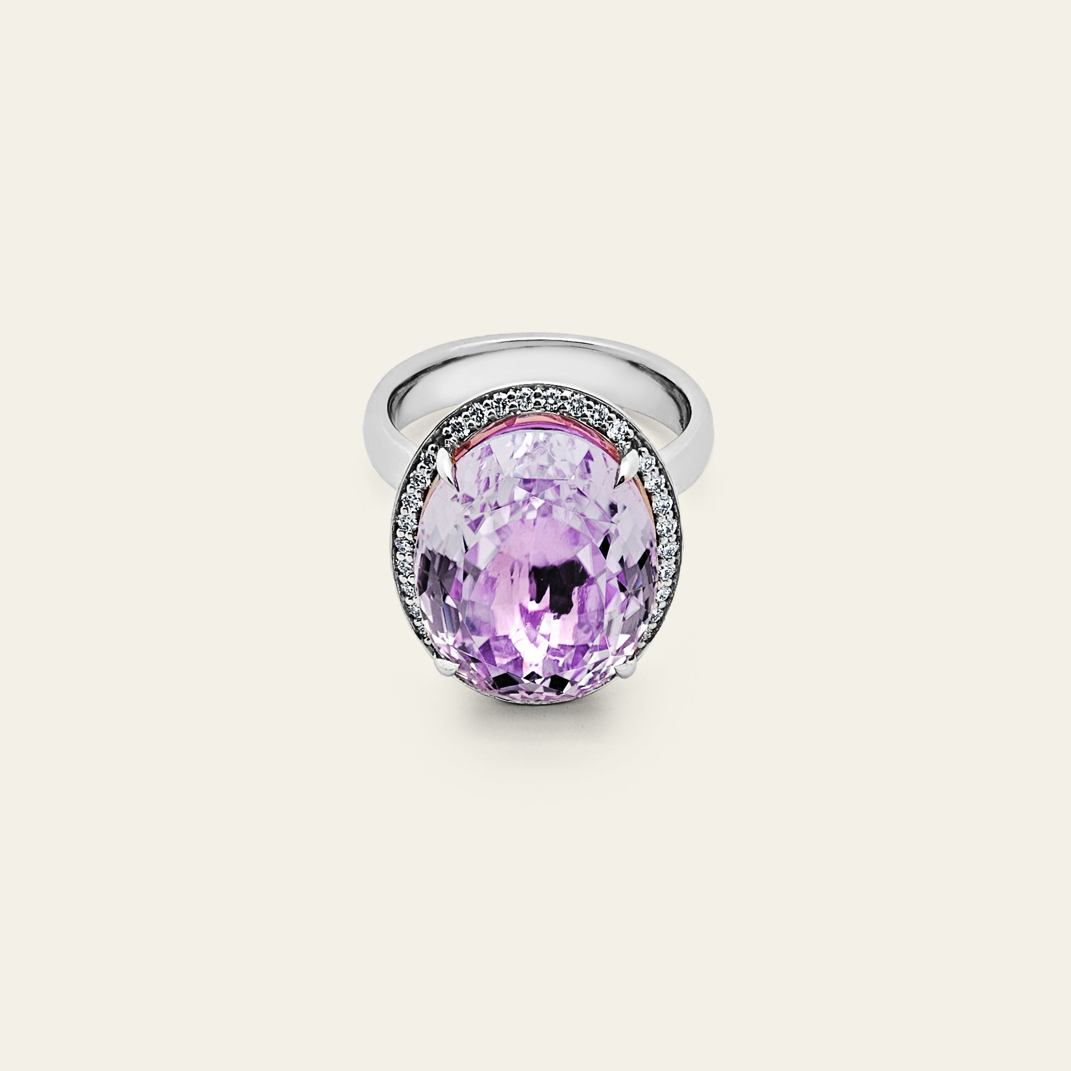 Solitaire Kunzite Diamond Halo Ring