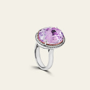 Solitaire Kunzite Diamond Halo Ring