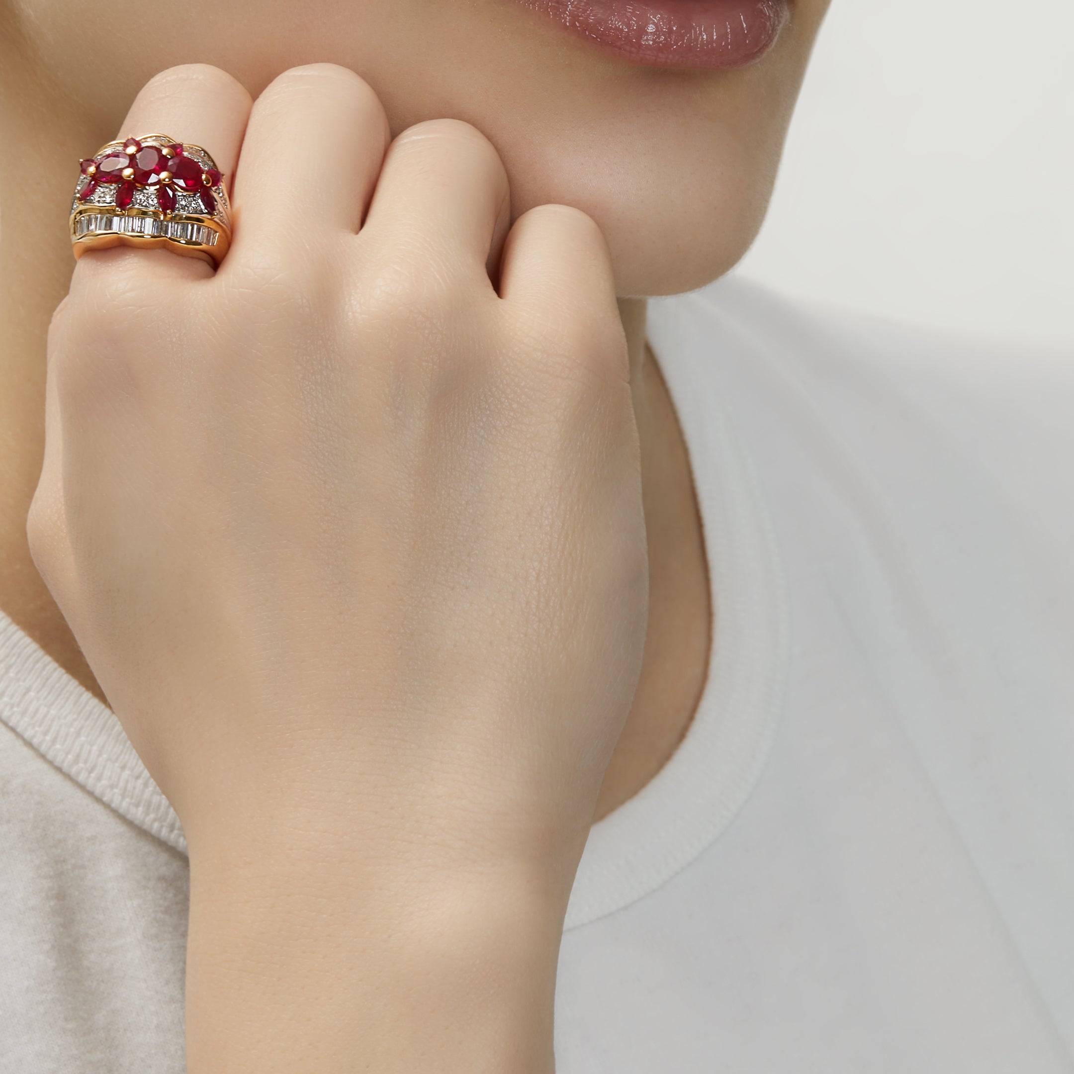 Oval Marquise Ruby and Diamond Dome Ring