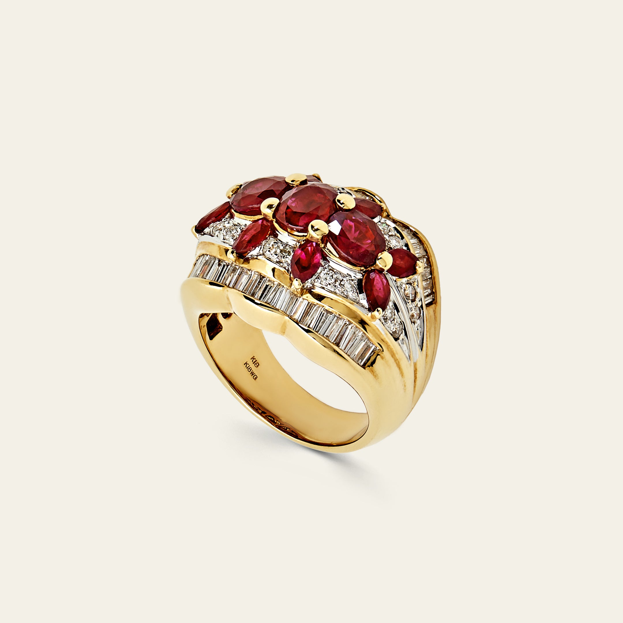 Oval Marquise Ruby and Diamond Dome Ring