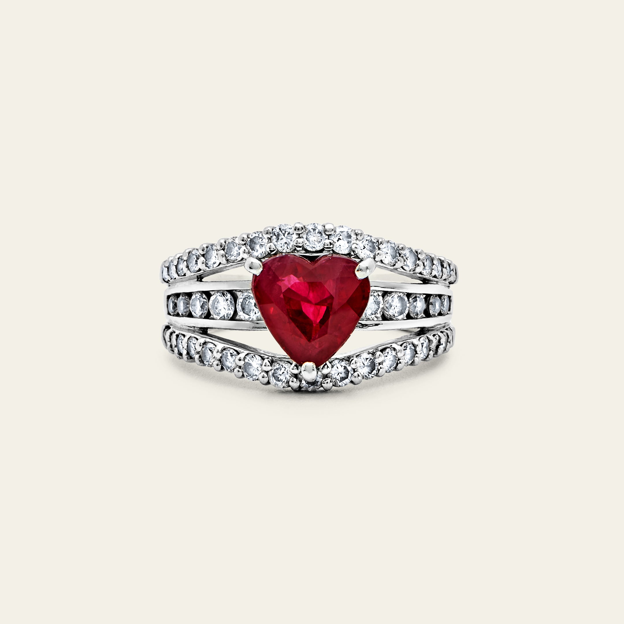 Burmese Ruby + Diamond Heart Shape Ring