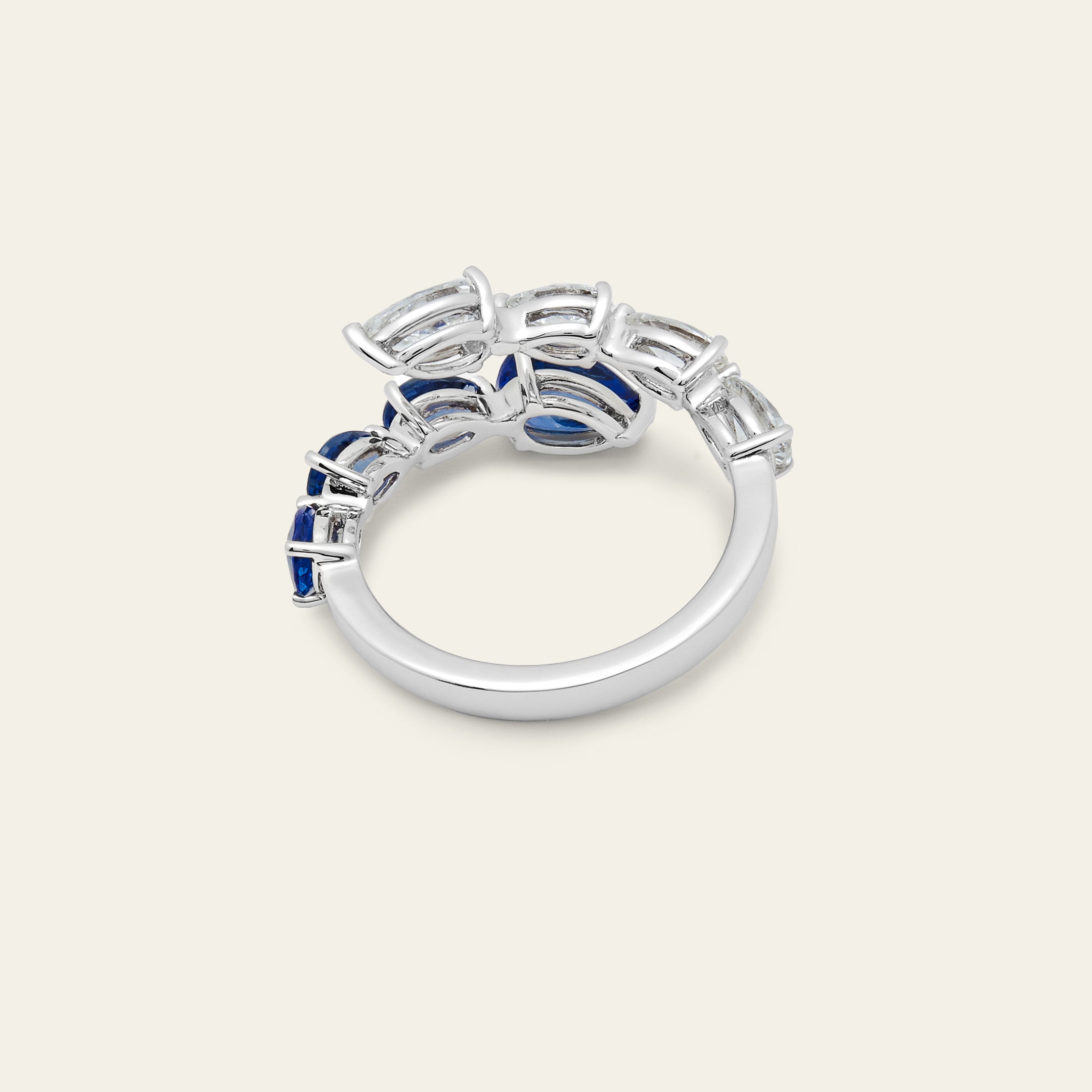 Diamond and Blue Sapphire Bypass Ring