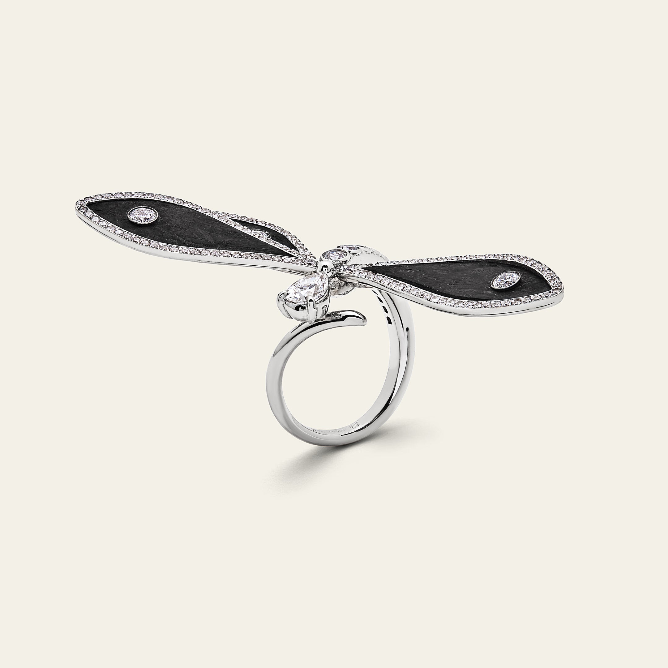 Diamond and Carbon Dragonfly Ring