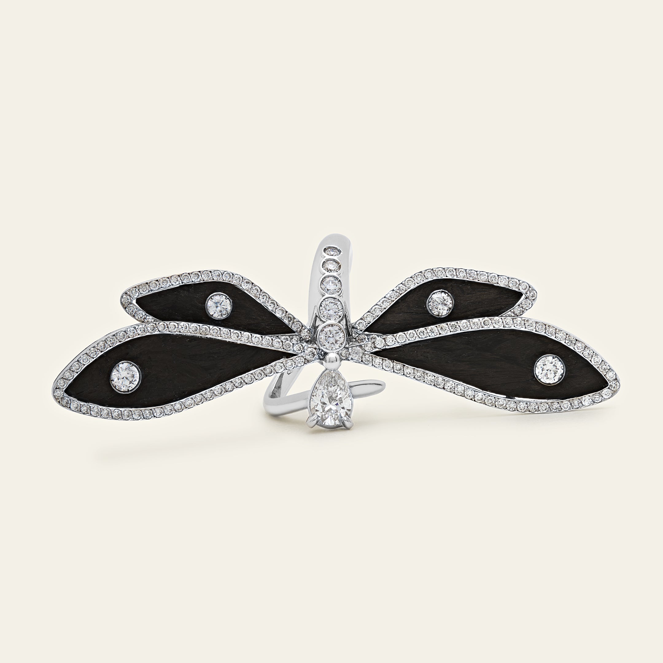 Diamond and Carbon Dragonfly Ring