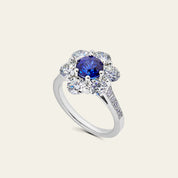 Platinum Diamond and Sapphire Halo Ring