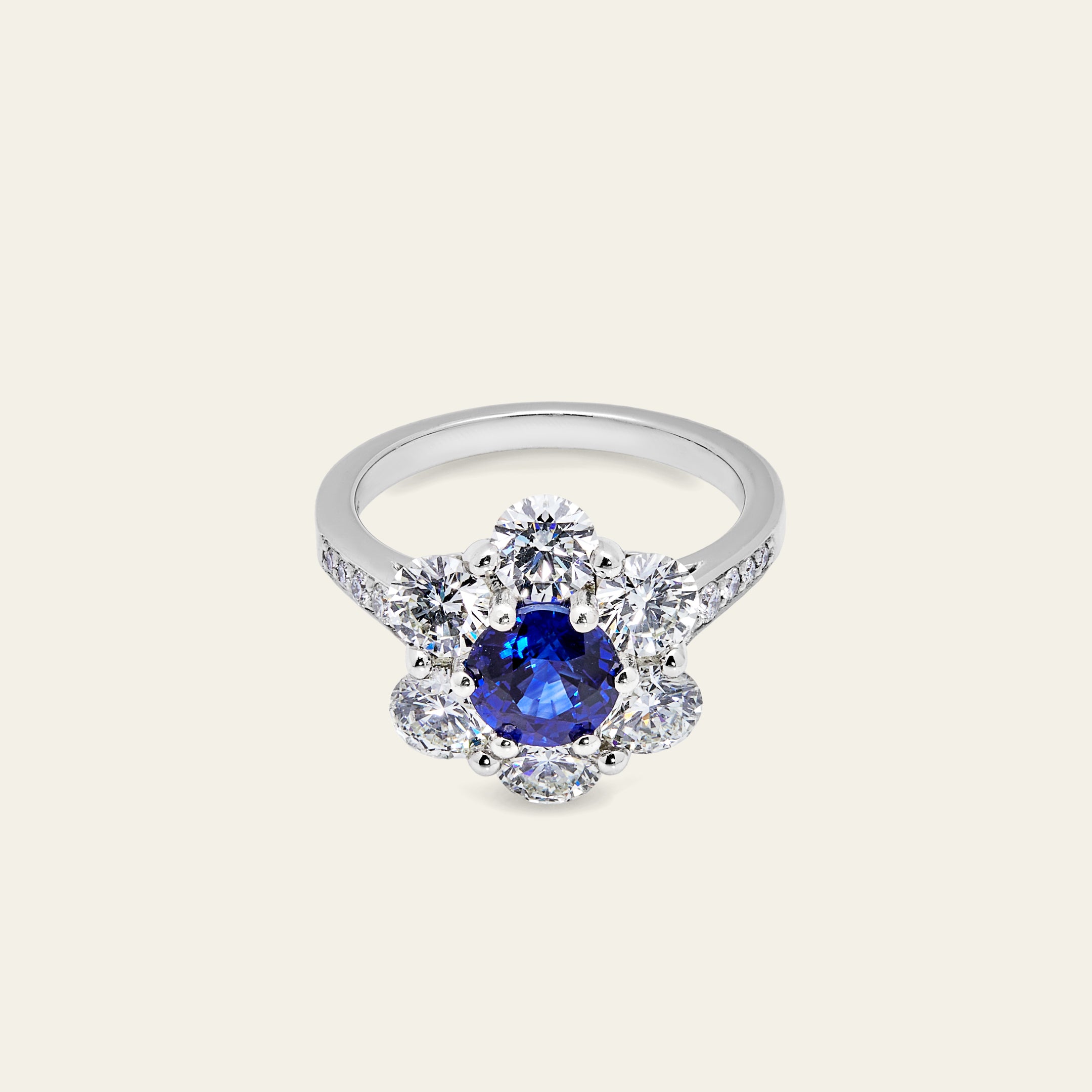 Platinum Diamond and Sapphire Halo Ring