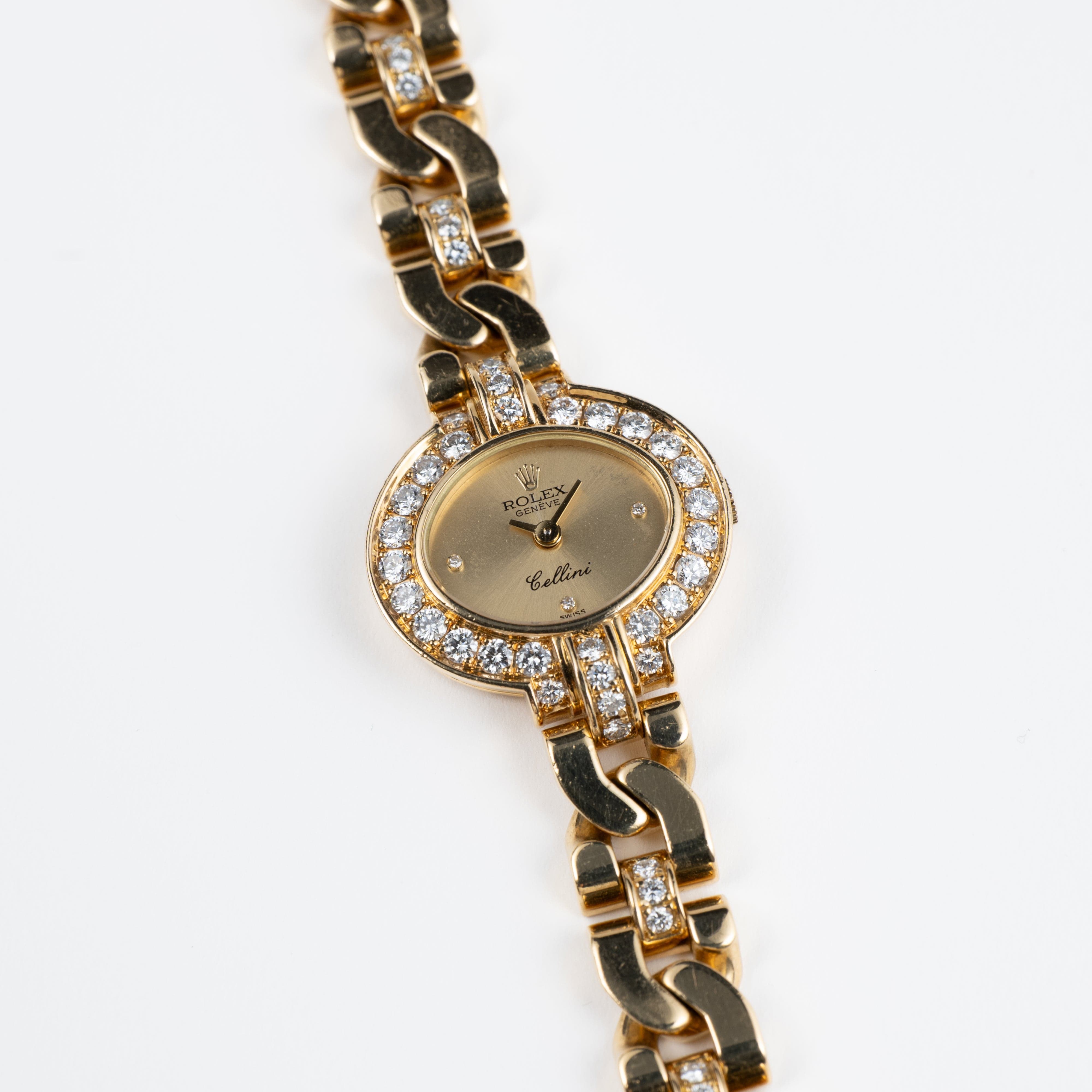 Rolex Cellini 2435 'Ladies' Yellow Gold Champagne Diamond Dial Diamond Bezel