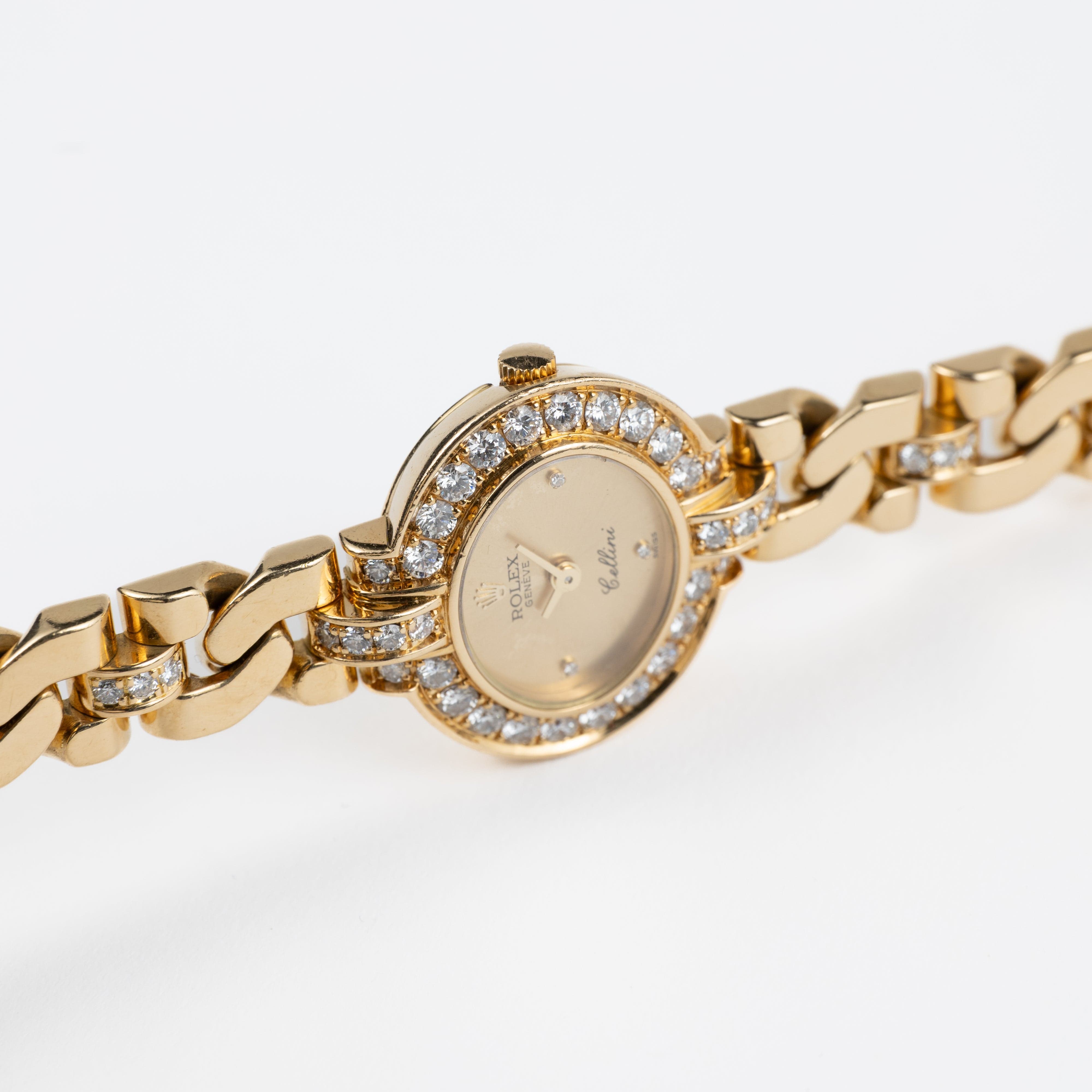 Rolex Cellini 2435 'Ladies' Yellow Gold Champagne Diamond Dial Diamond Bezel