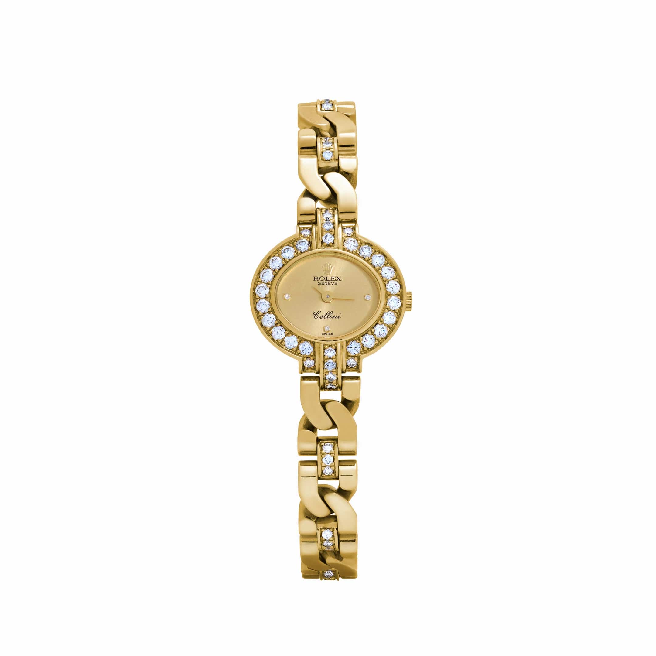 Rolex Cellini 2435 'Ladies' Yellow Gold Champagne Diamond Dial Diamond Bezel