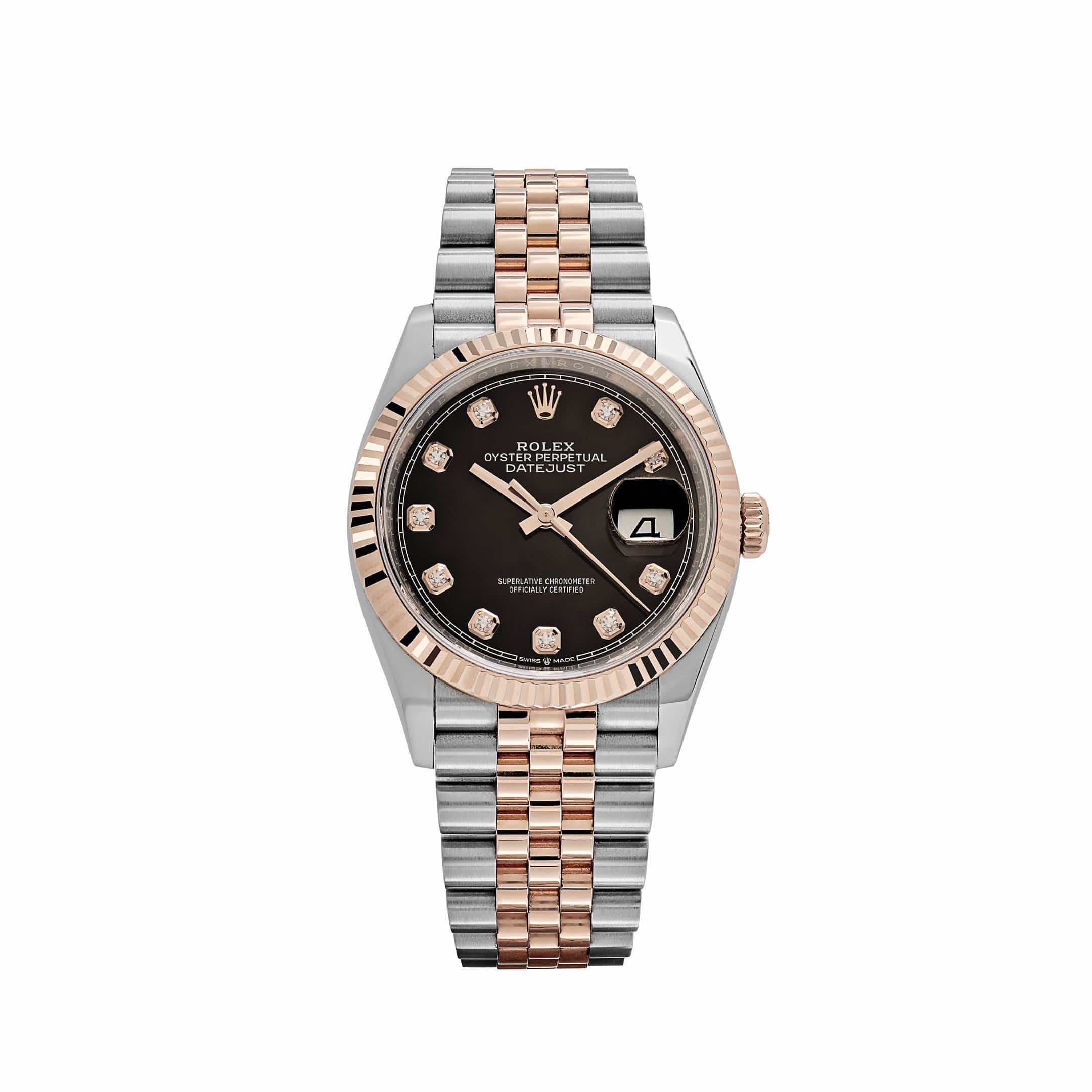 Rolex Datejust 126231 Rose Gold Stainless Steel Black Diamond Dial