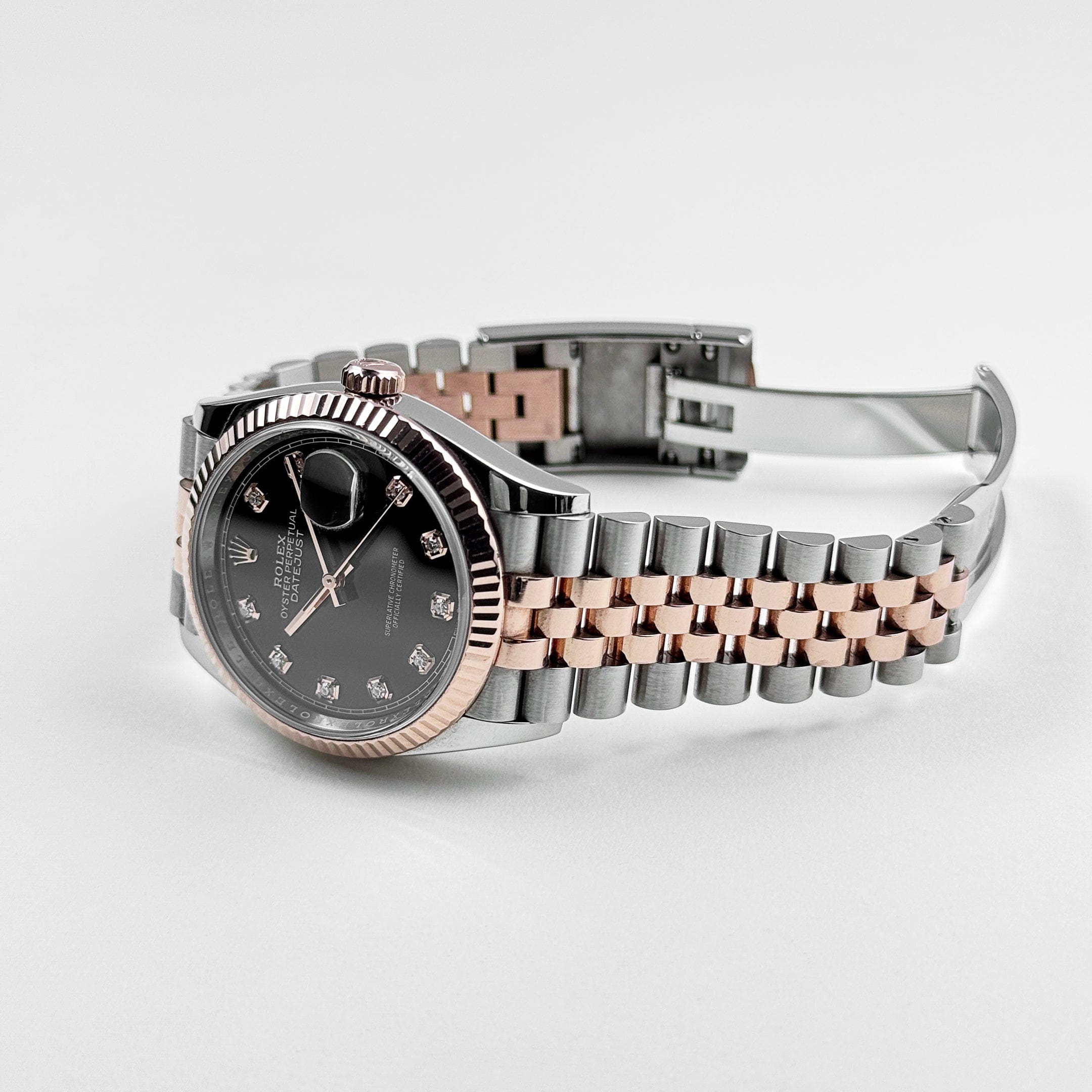 Rolex Datejust 126231 Rose Gold Stainless Steel Black Diamond Dial