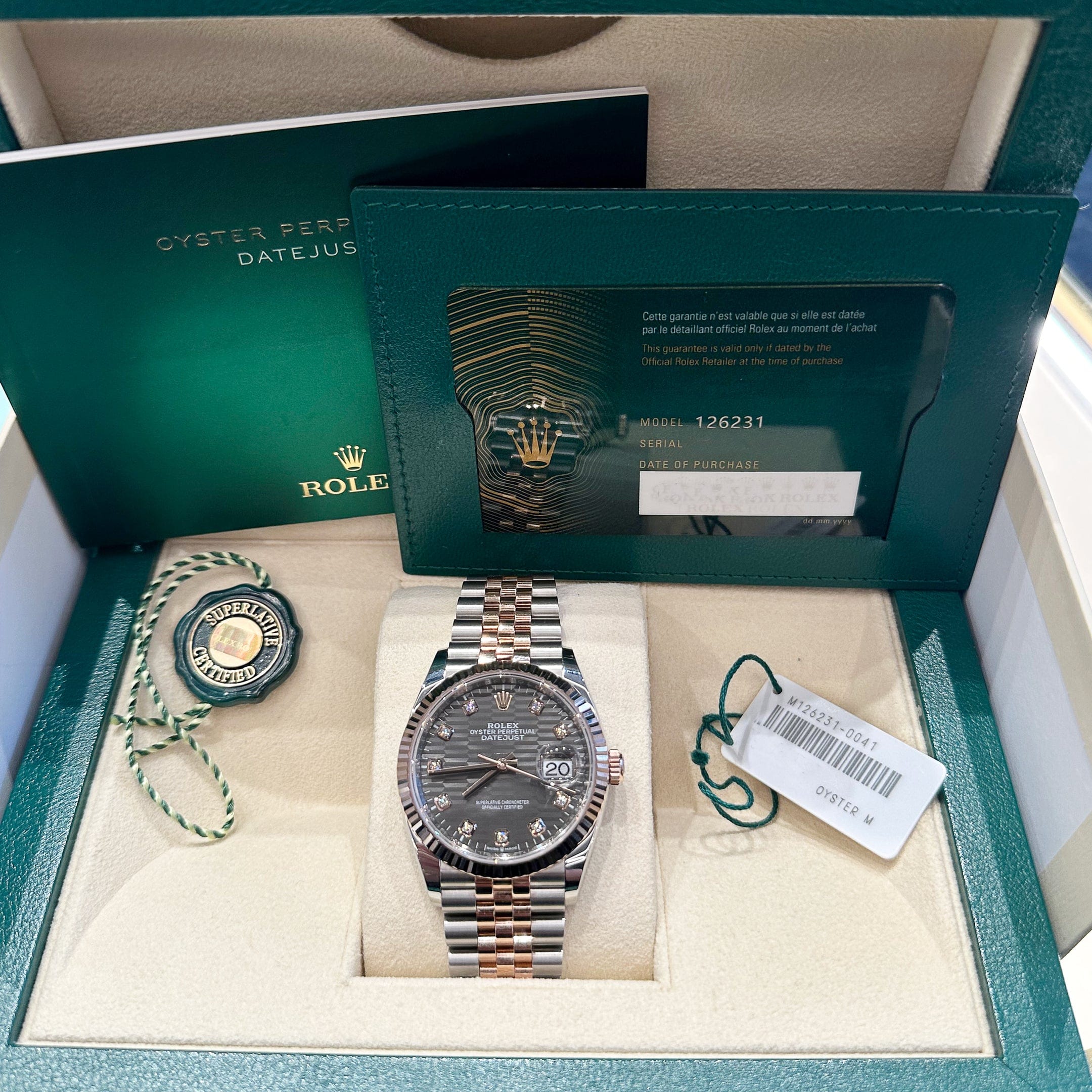 Rolex Datejust 126231 Rose Gold Stainless Steel Slate Motif Diamond Dial (2023)