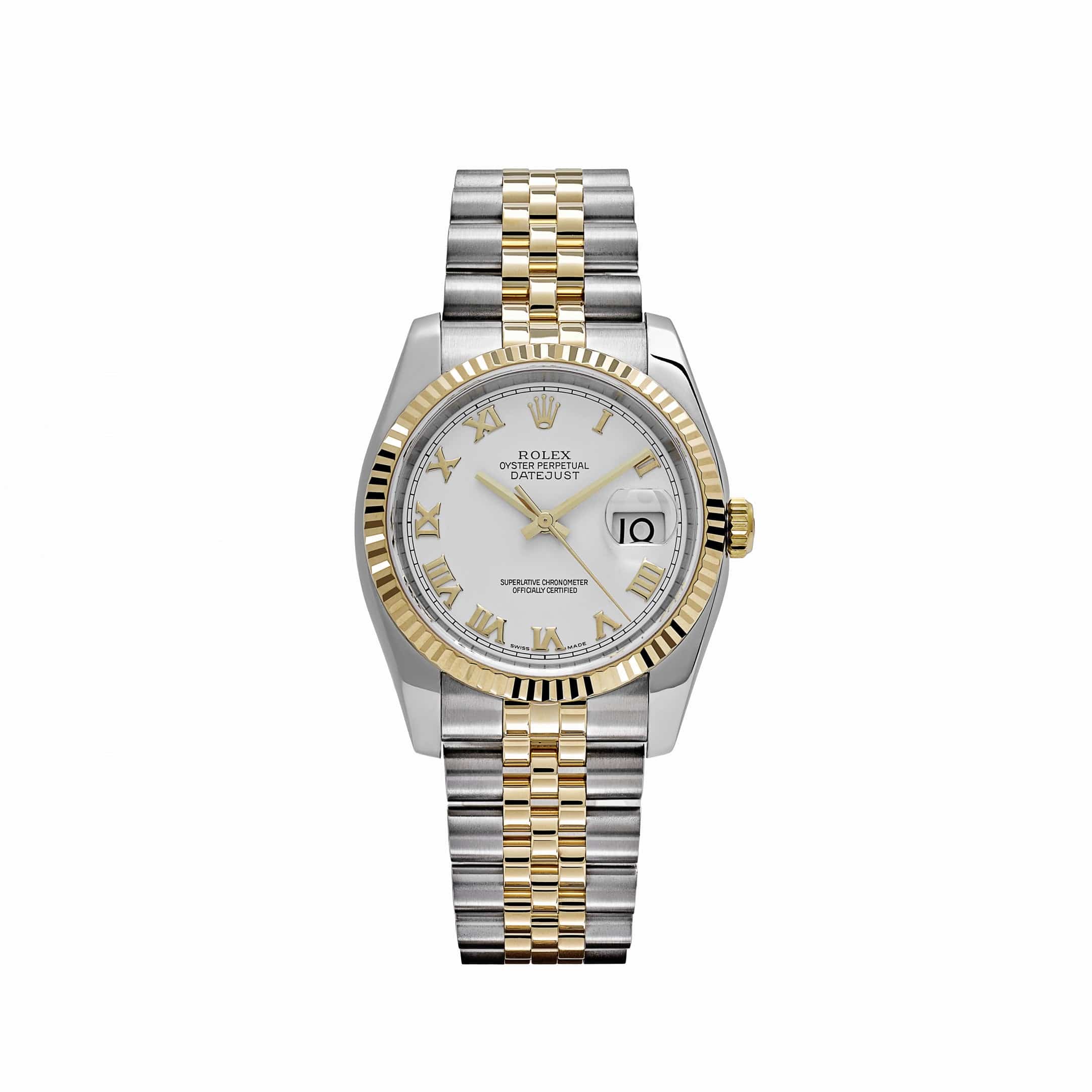 Rolex Datejust 116233 Yellow Gold Stainless Steel White Roman Dial Jubilee