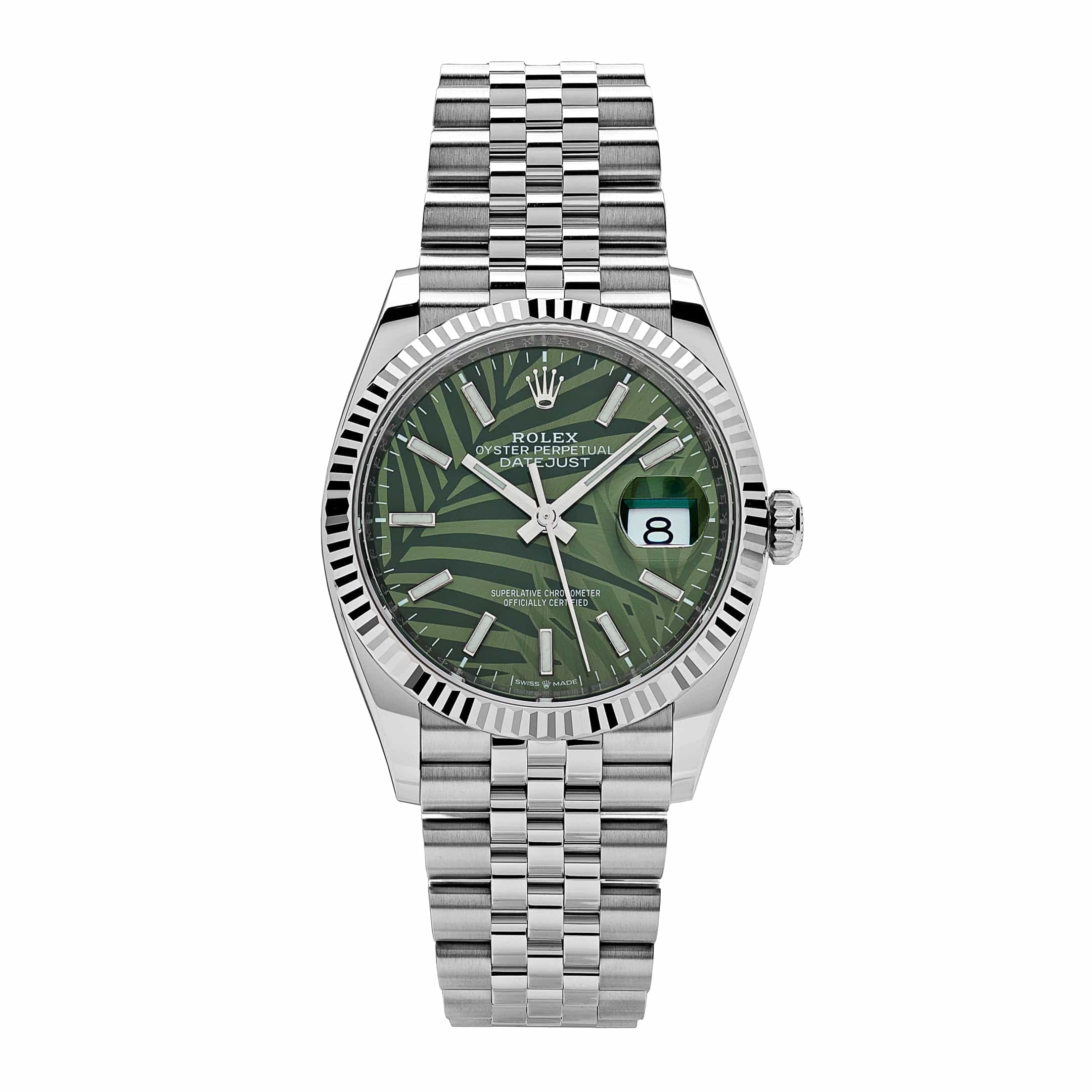 Rolex Datejust 126234 White Gold Stainless Steel Olive Green Palm Motif Dial