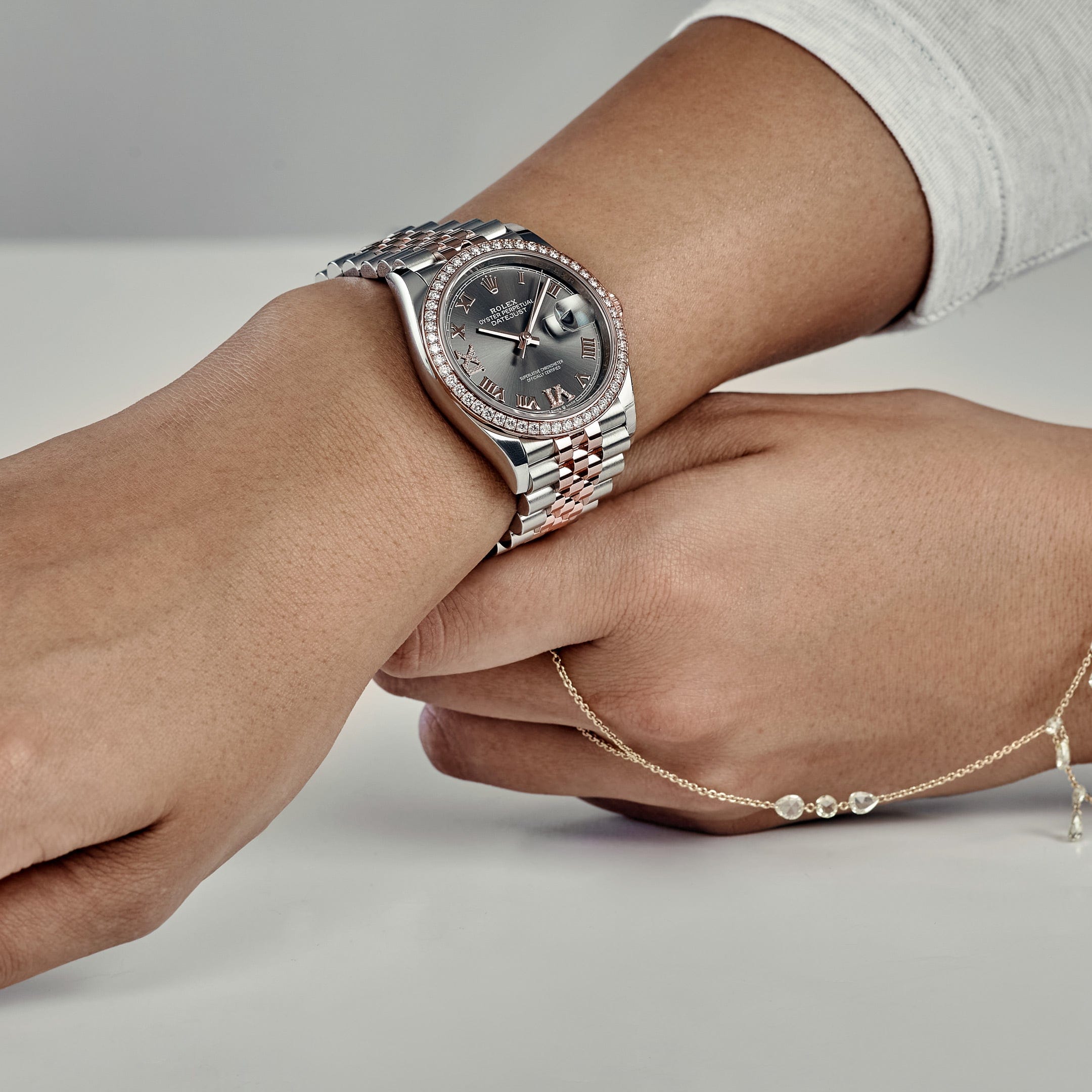 Rolex Datejust 126281RBR Rose Gold Stainless Steel Slate Diamond Dial Diamond Bezel (2025)