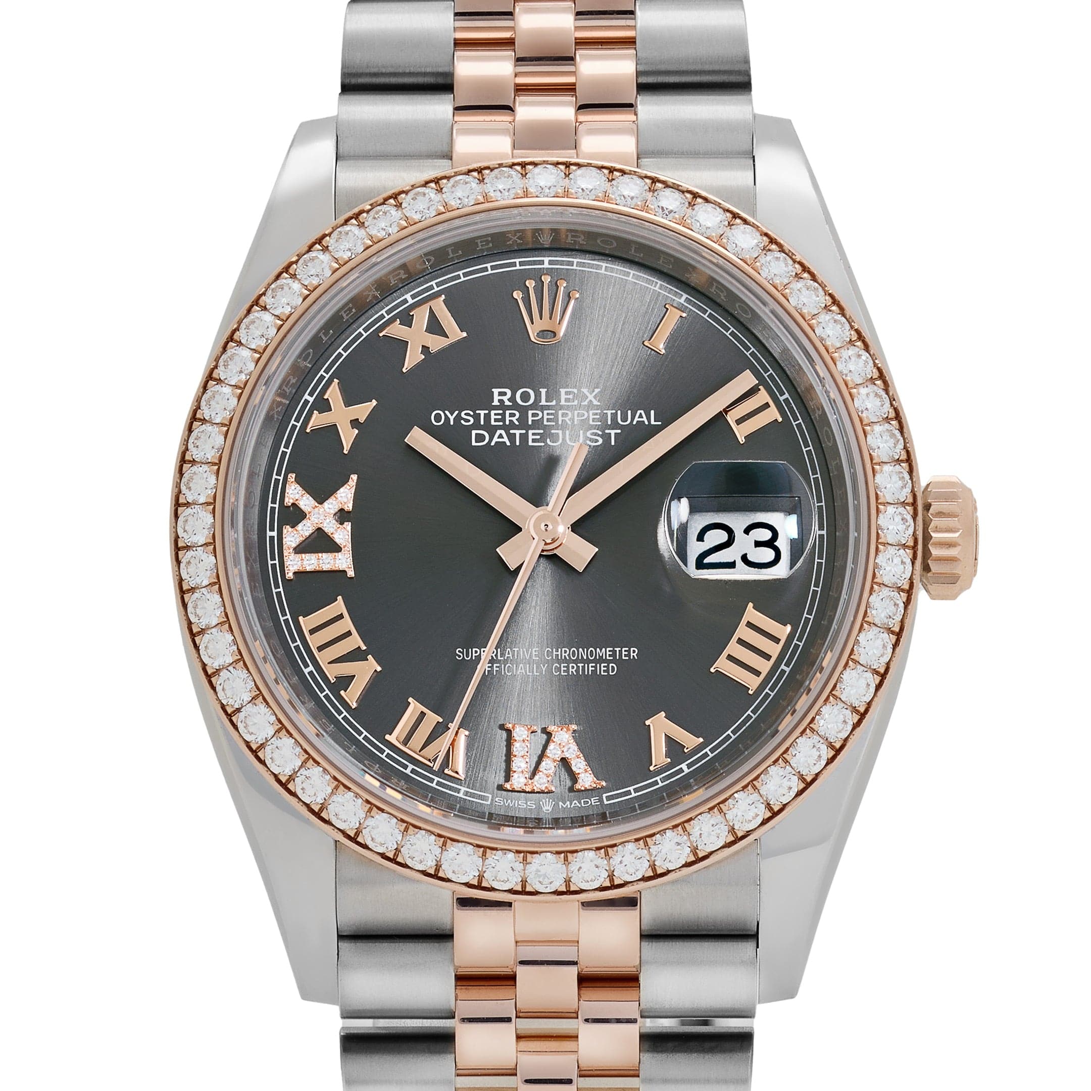 Rolex Datejust 126281RBR Rose Gold Stainless Steel Slate Diamond Dial Diamond Bezel Jubilee (2025)