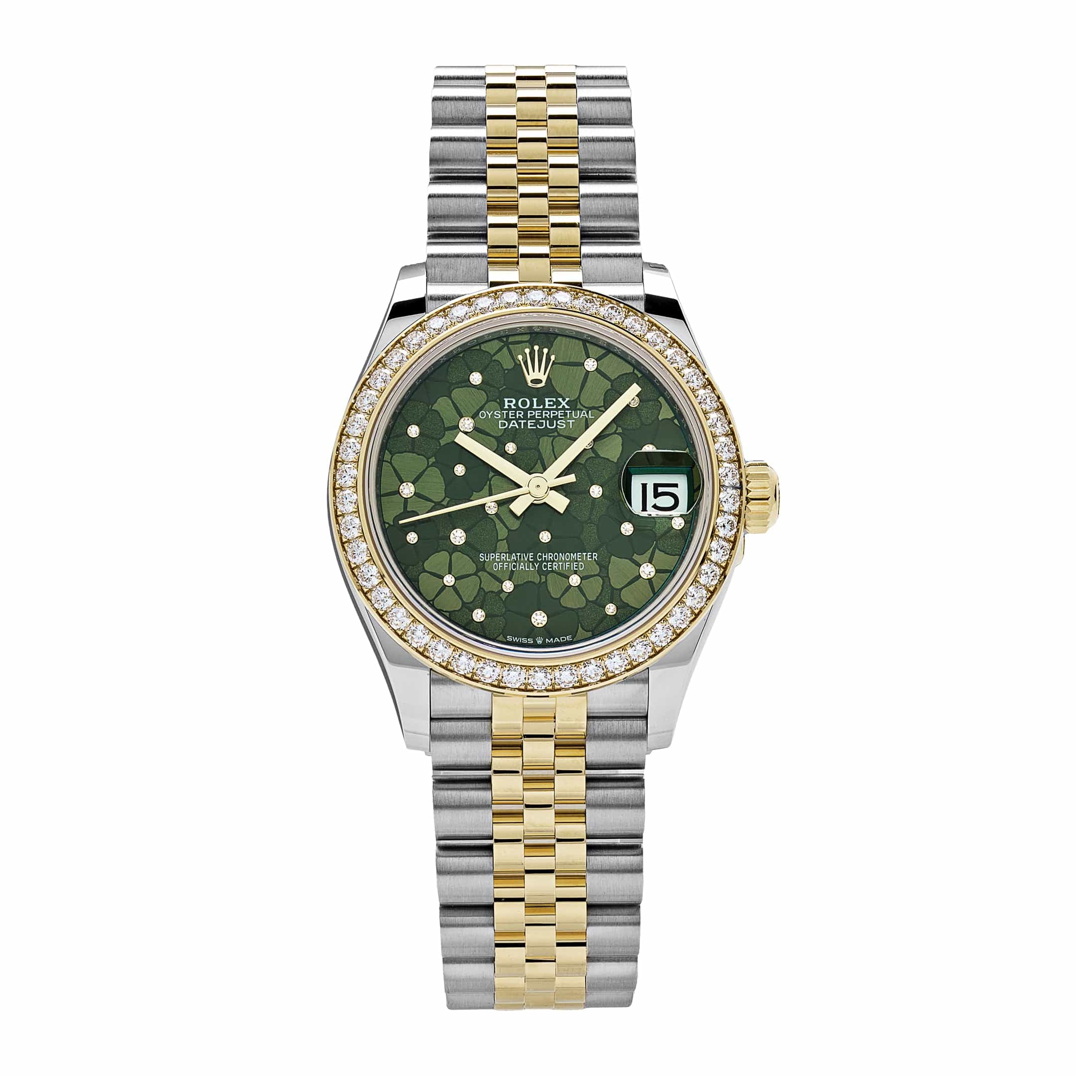 Rolex Datejust 278383RBR Two-Toned Yellow Gold Stainless Steel Green Flower Dial