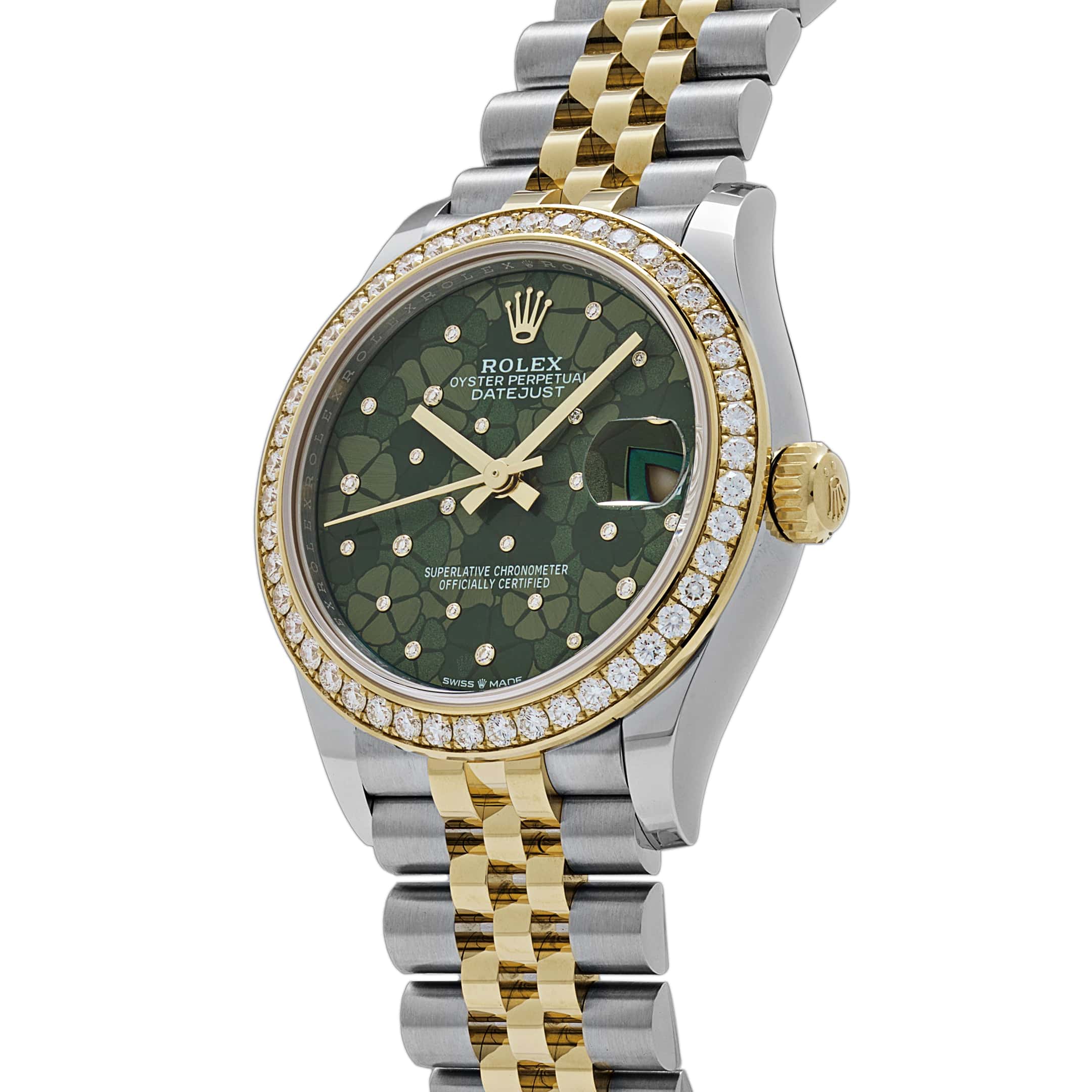 Rolex Datejust 278383RBR Two-Toned Yellow Gold Stainless Steel Green Flower Dial