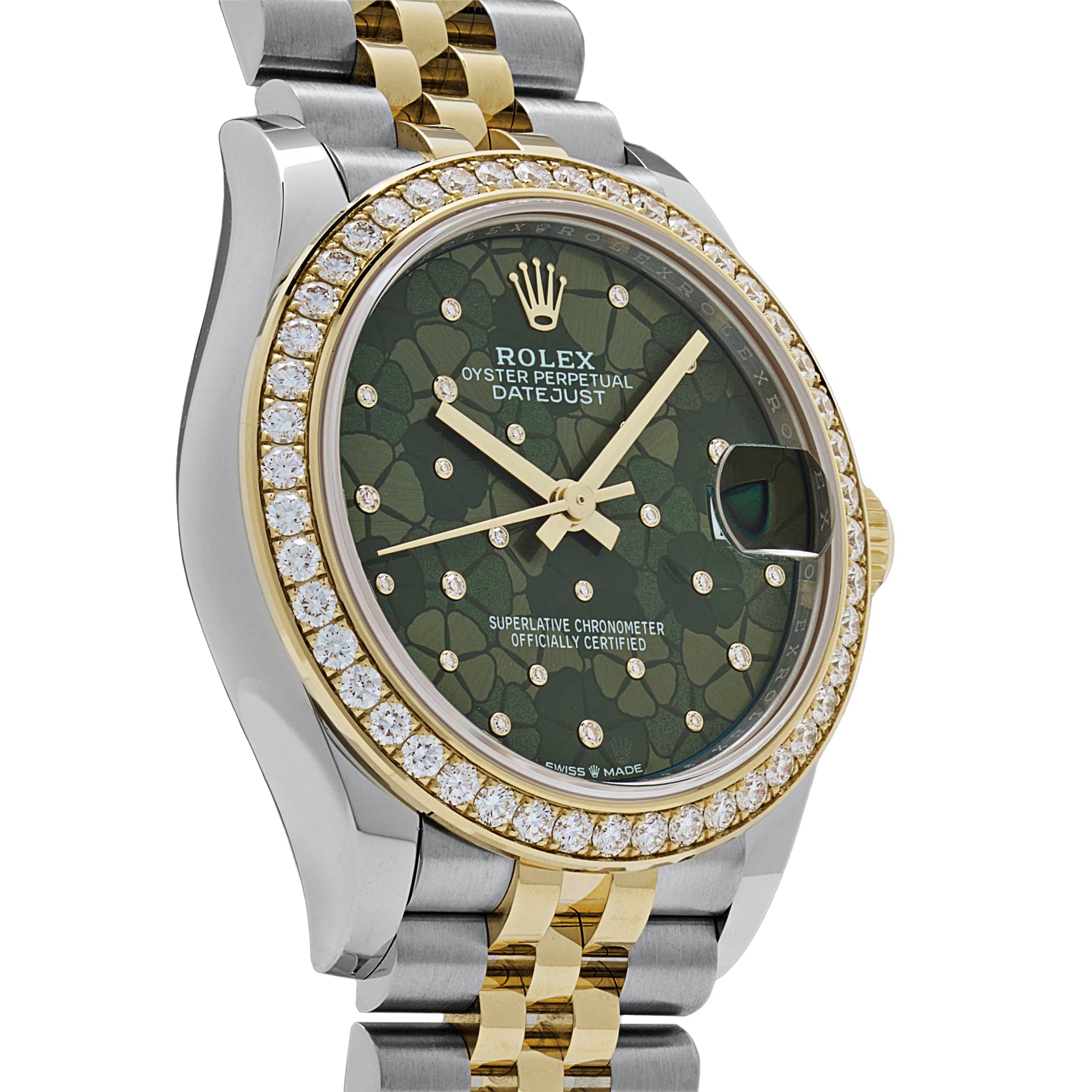 Rolex Datejust 278383RBR Two-Toned Yellow Gold Stainless Steel Green Flower Dial